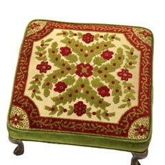 Antique French Louis XIV Style Tapestry Footstool with Gilt Metal Legs C1900