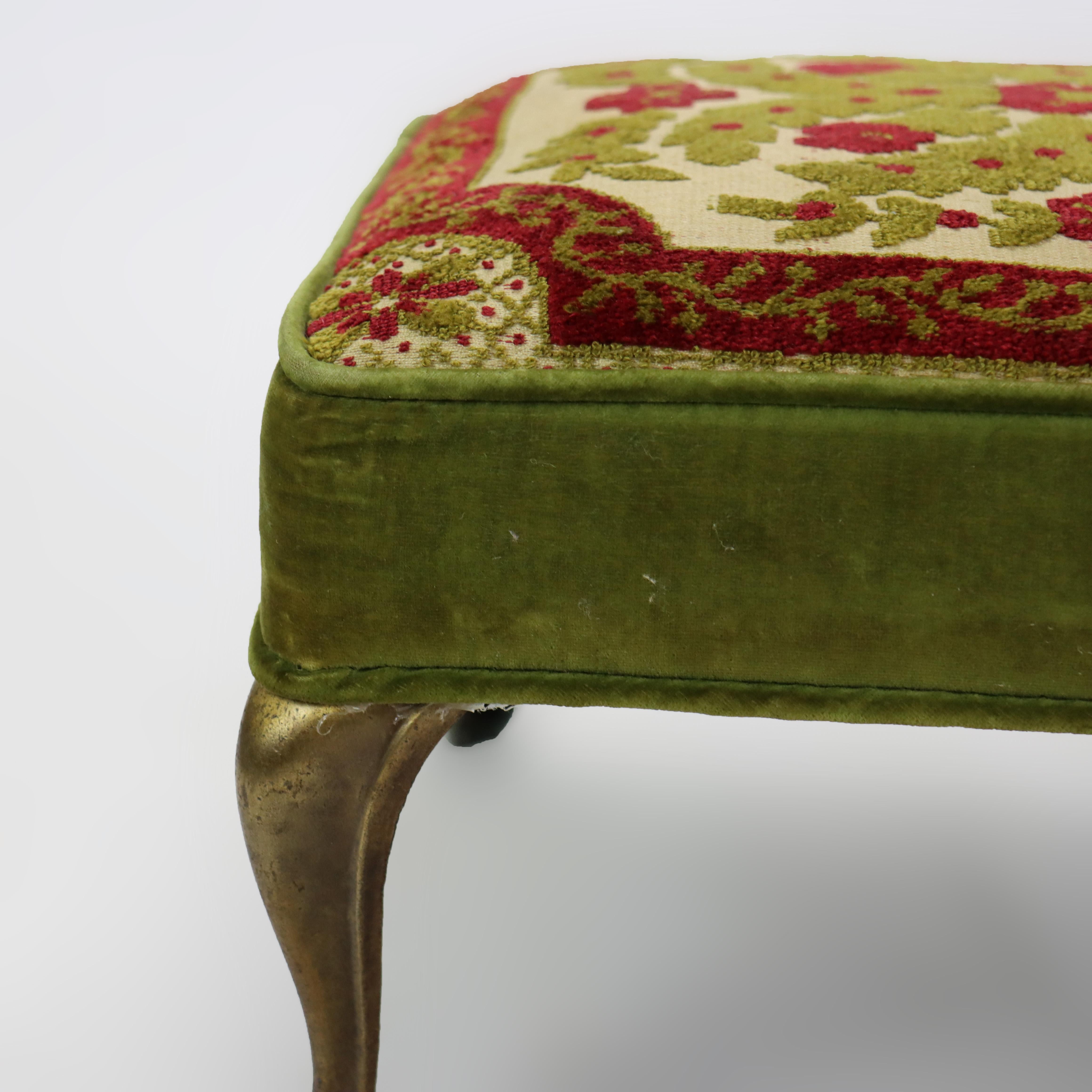 Antique French Louis XIV Style Tapestry Footstool with Gilt Metal Legs C1900 For Sale 2