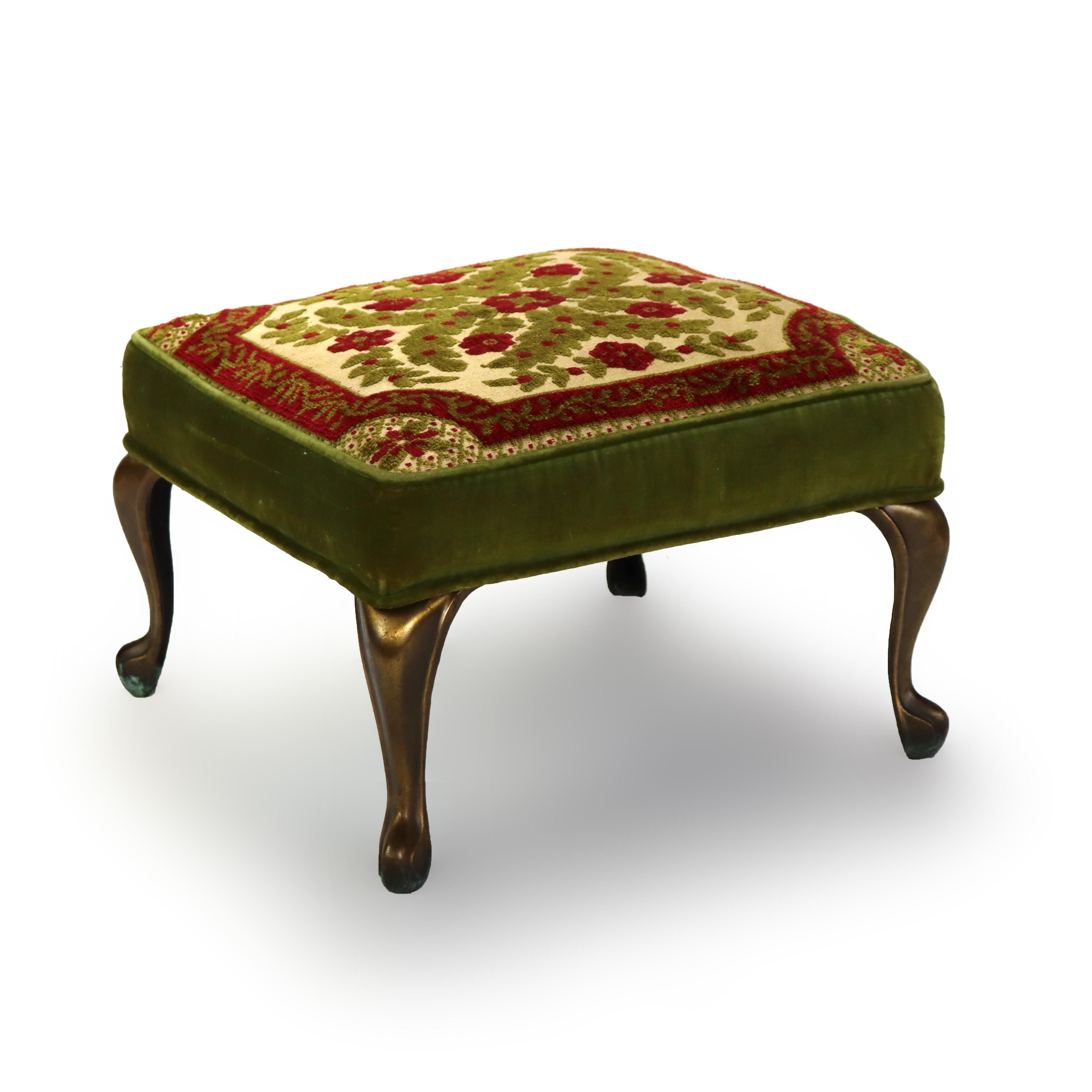 Antique French Louis XIV Style Tapestry Footstool with Gilt Metal Legs C1900 For Sale 3