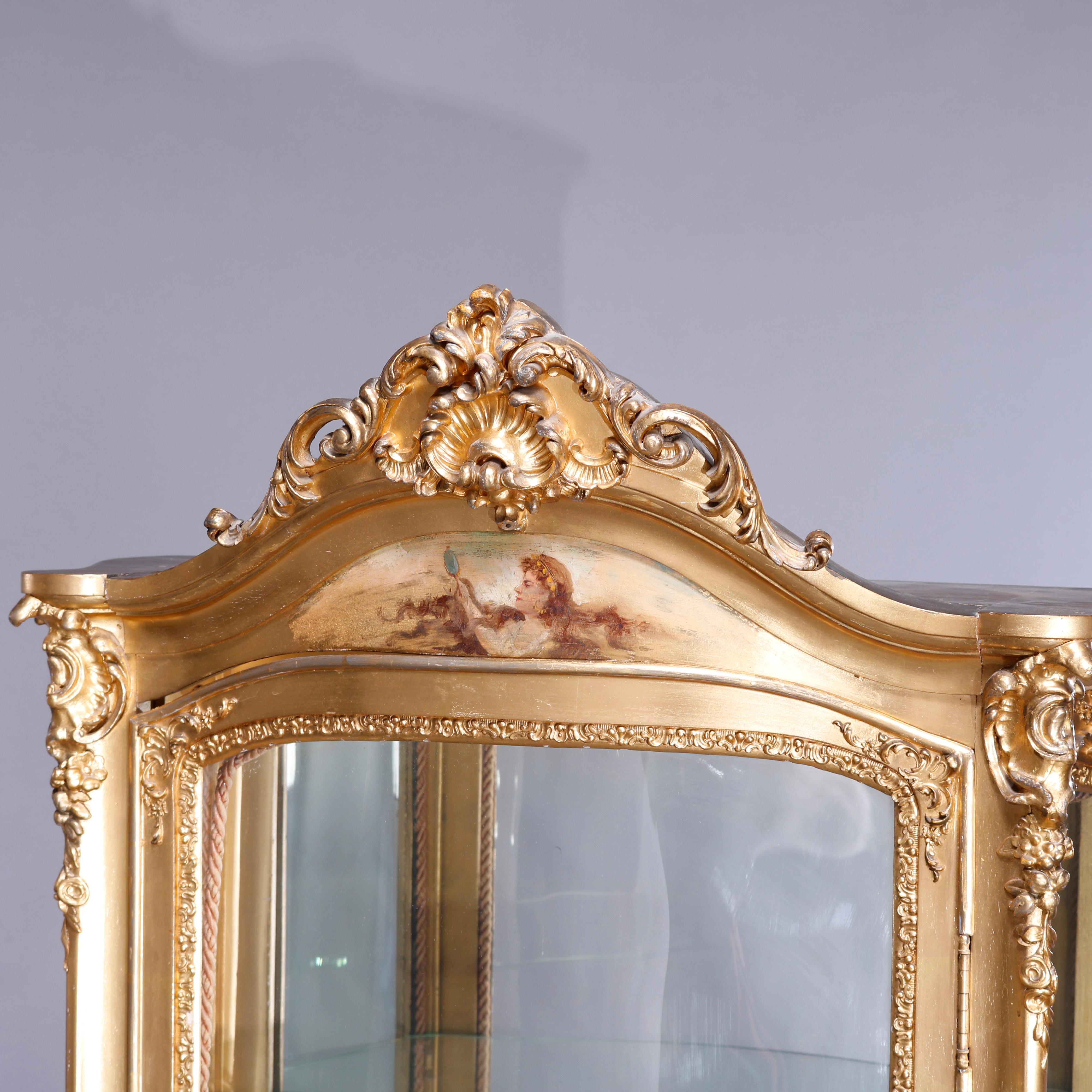 19th Century Antique French Louis XIV Style Vernis Martin Decorated Giltwood Vitrine d1890