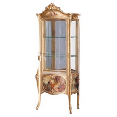 Antique French Louis XIV Style Vernis Martin Decorated Giltwood Vitrine d1890