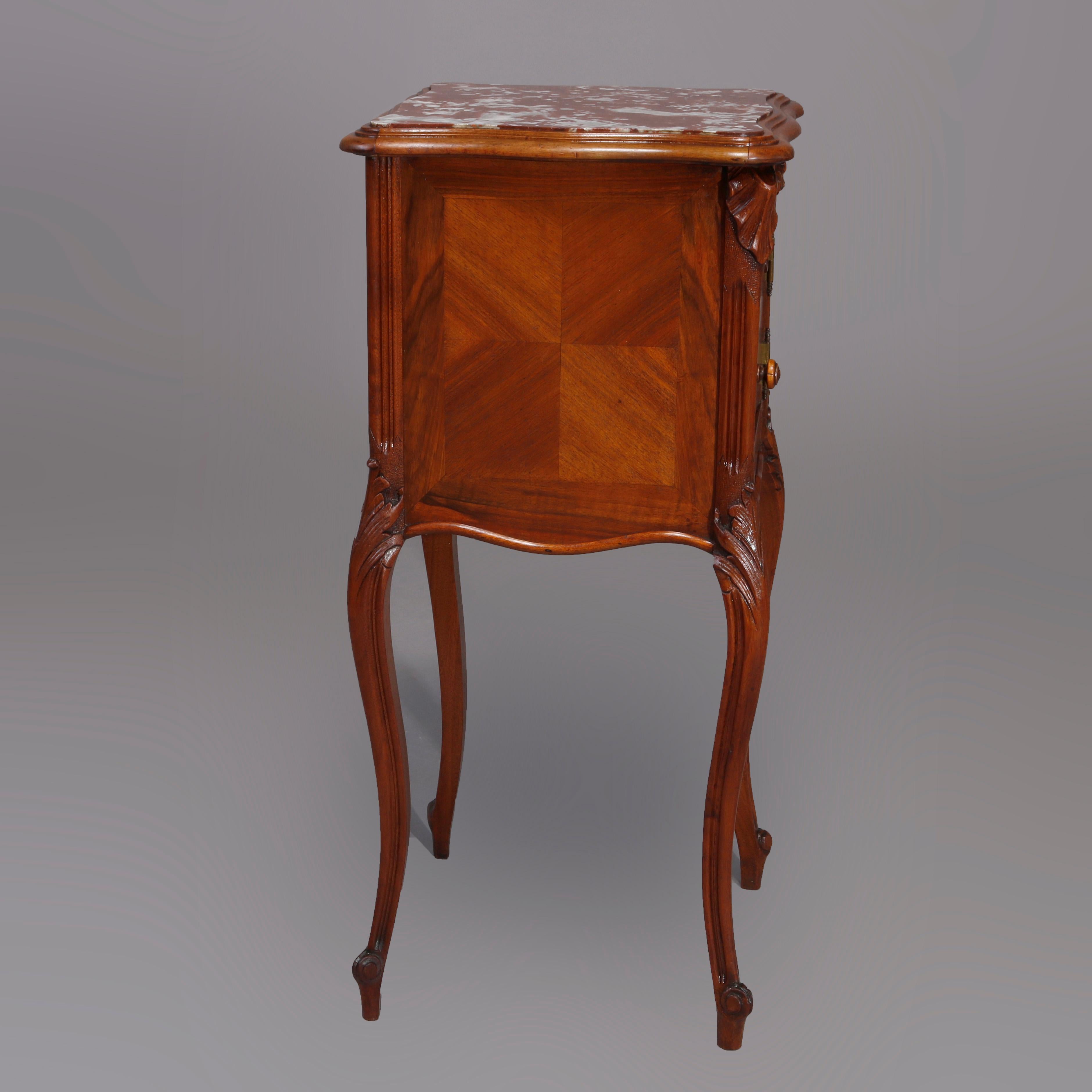 French Louis XIV Style Walnut and Burl Humidor with Rouge Marble, 19th Century 6