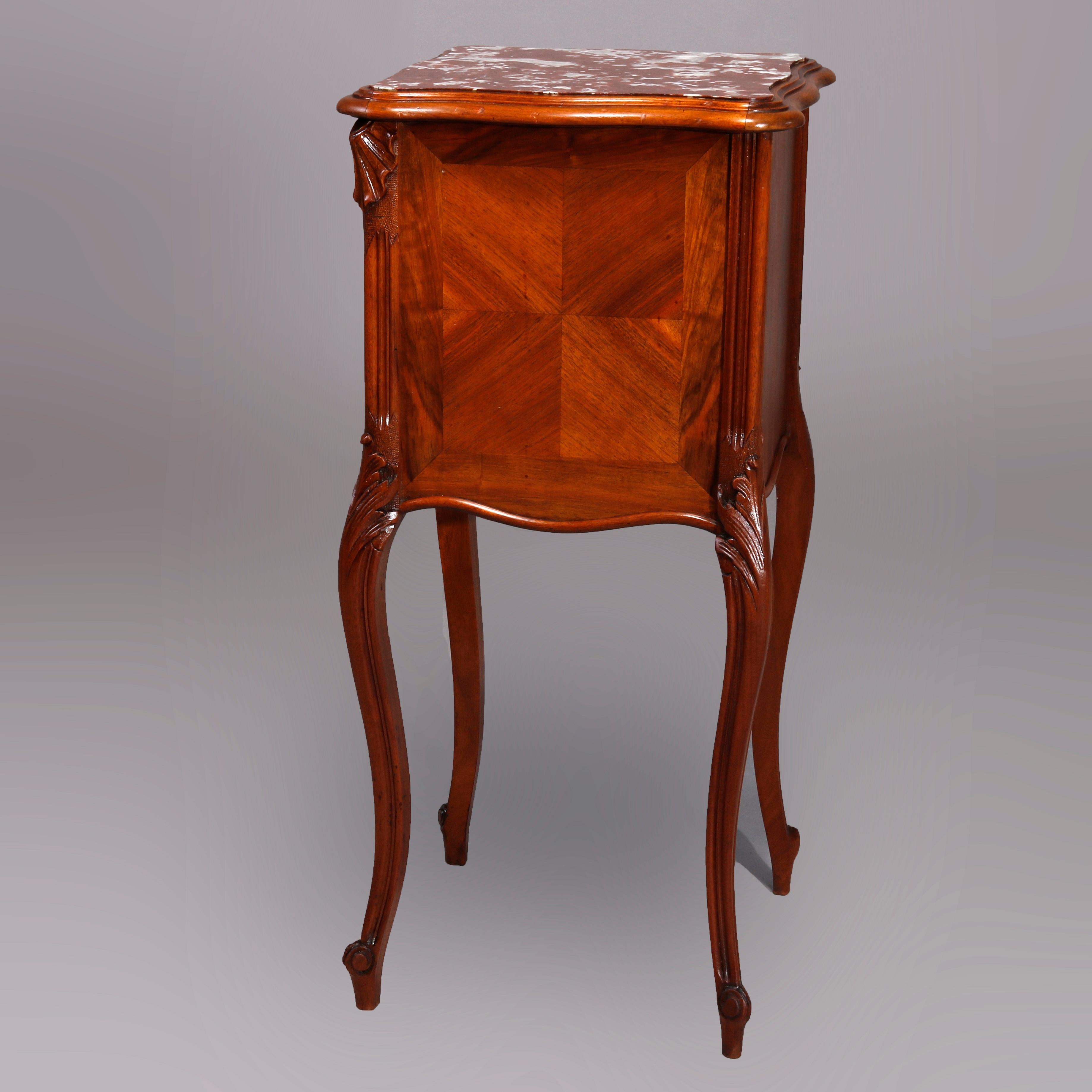 French Louis XIV Style Walnut and Burl Humidor with Rouge Marble, 19th Century 7