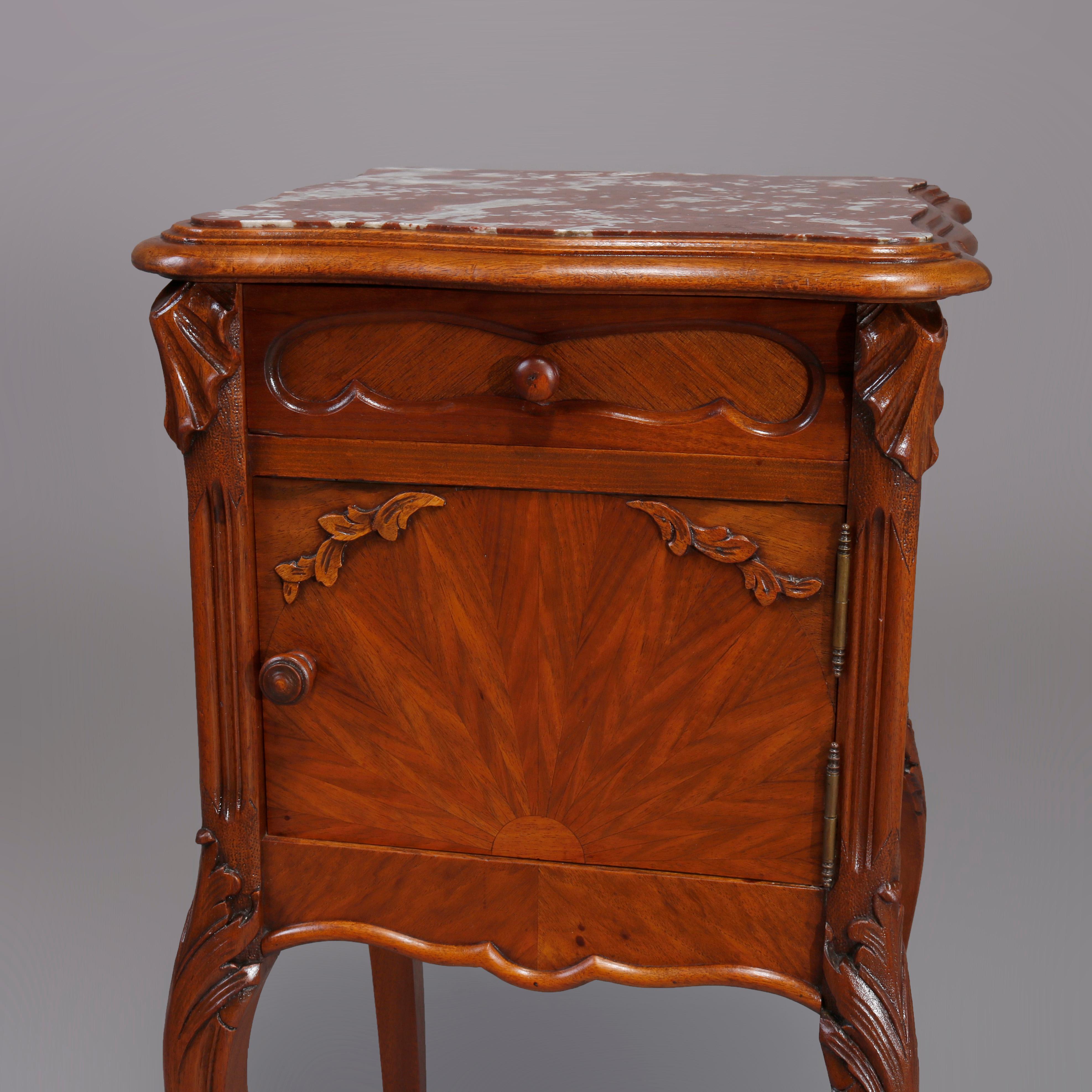 French Louis XIV Style Walnut and Burl Humidor with Rouge Marble, 19th Century 8