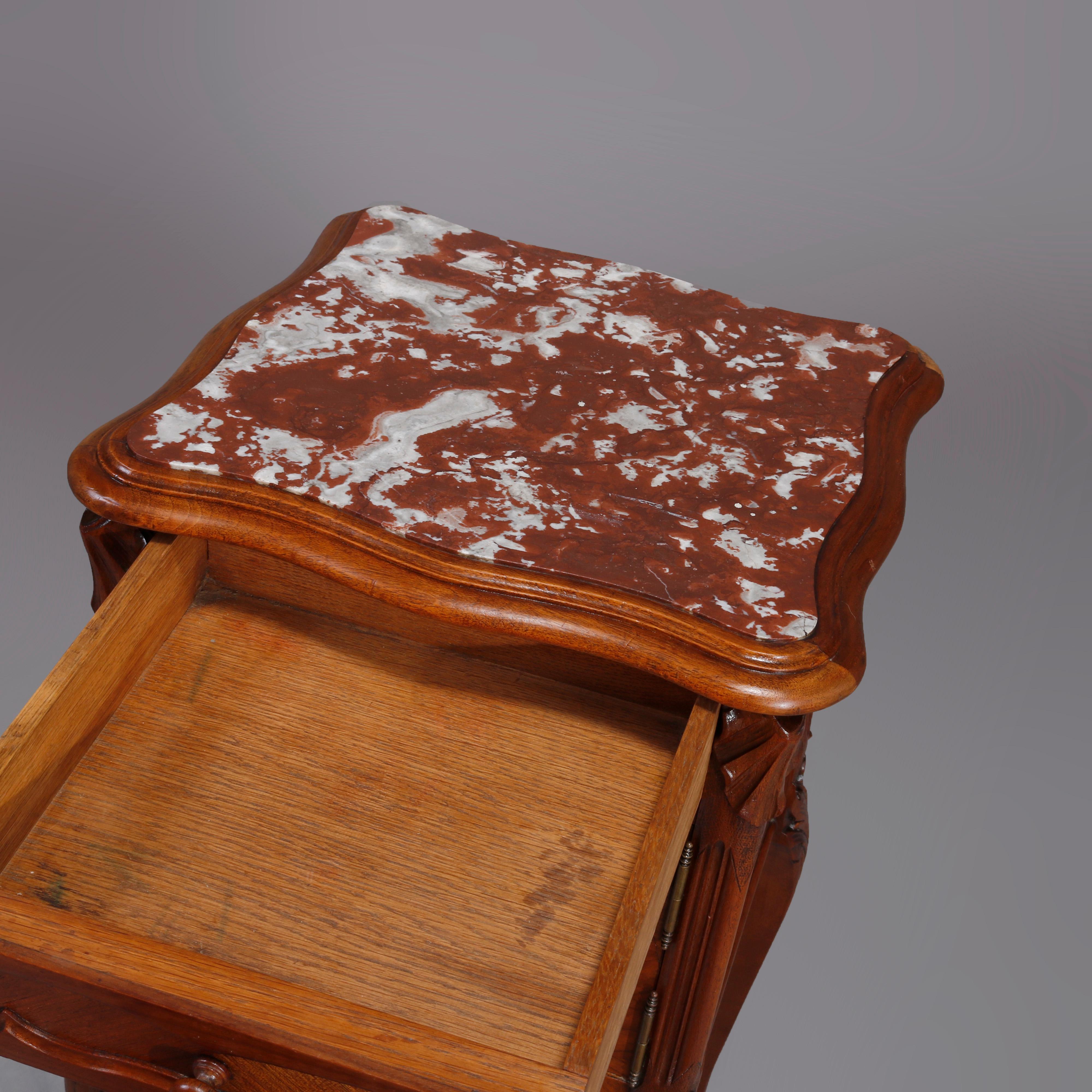 French Louis XIV Style Walnut and Burl Humidor with Rouge Marble, 19th Century 11