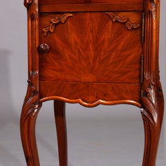 French Louis XIV Style Walnut and Burl Humidor with Rouge Marble, 19th Century