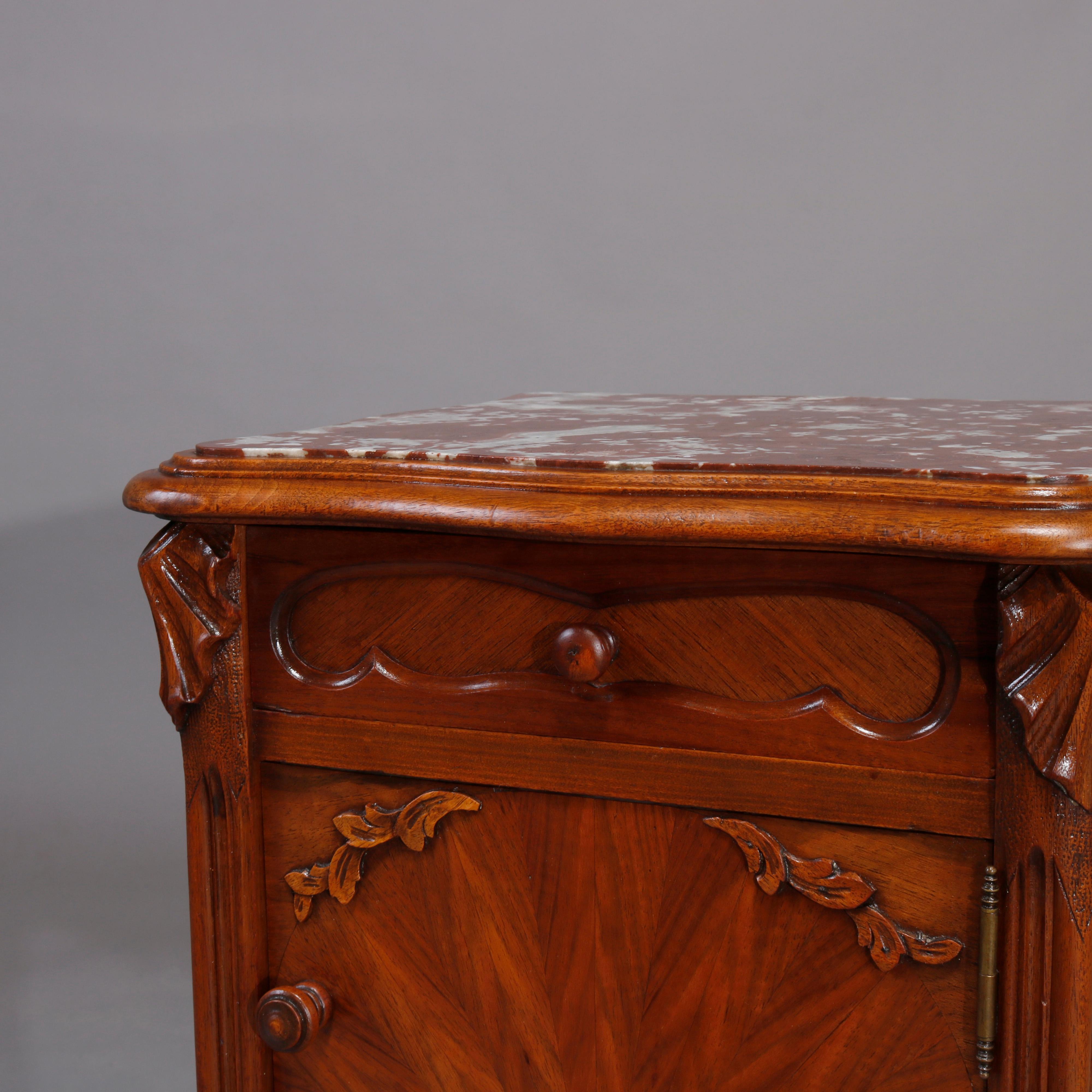 French Louis XIV Style Walnut and Burl Humidor with Rouge Marble, 19th Century 2