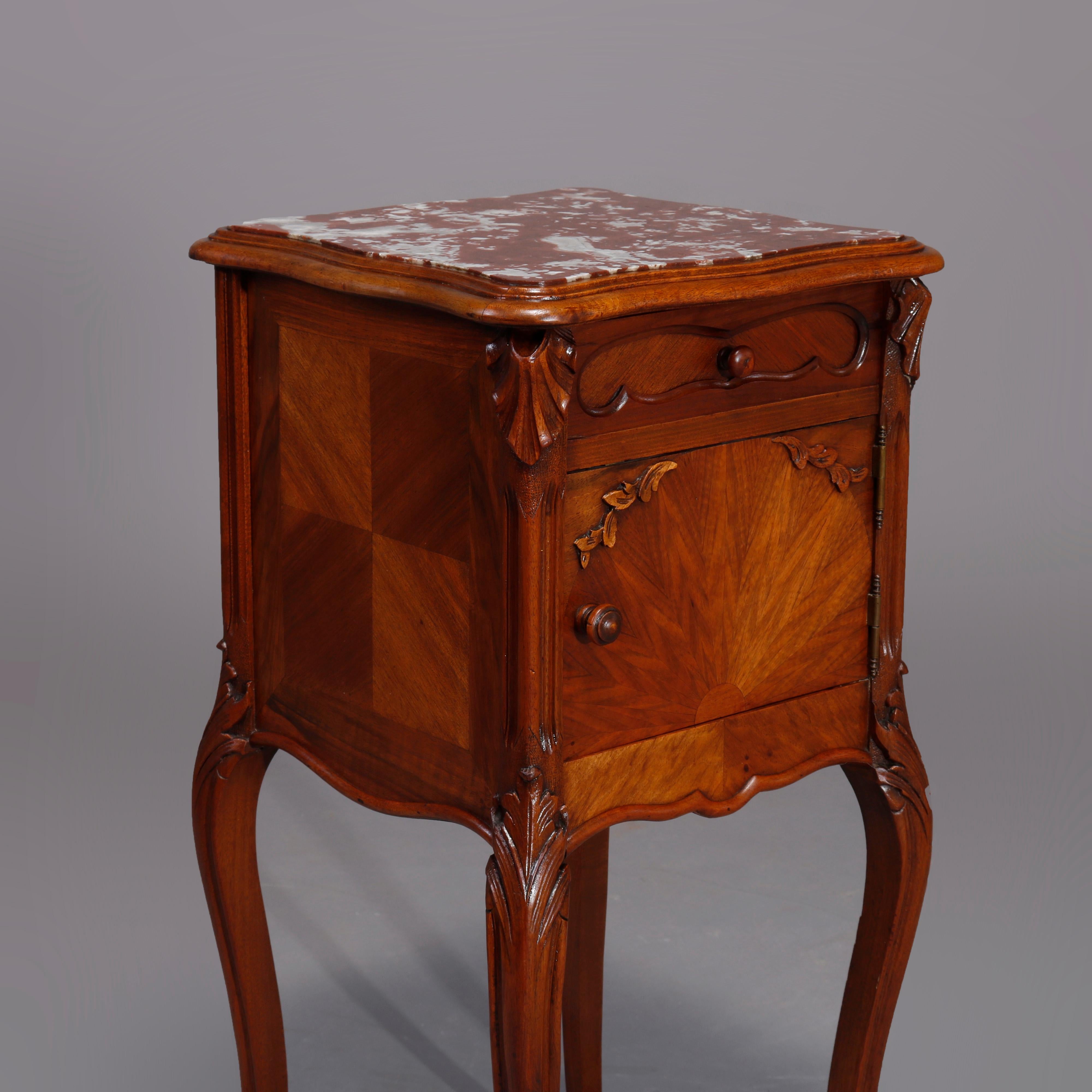French Louis XIV Style Walnut and Burl Humidor with Rouge Marble, 19th Century 5