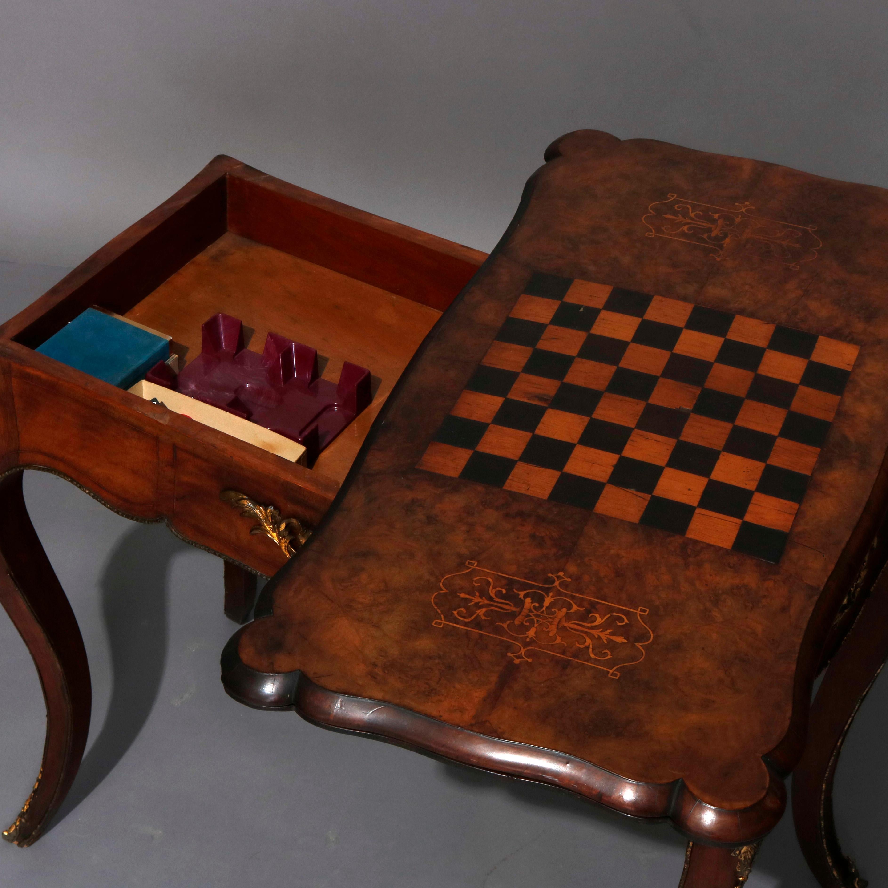 Antique French Louis XIV Style Walnut, Burl & Ormolu Inlaid Game Table c. 1880 6