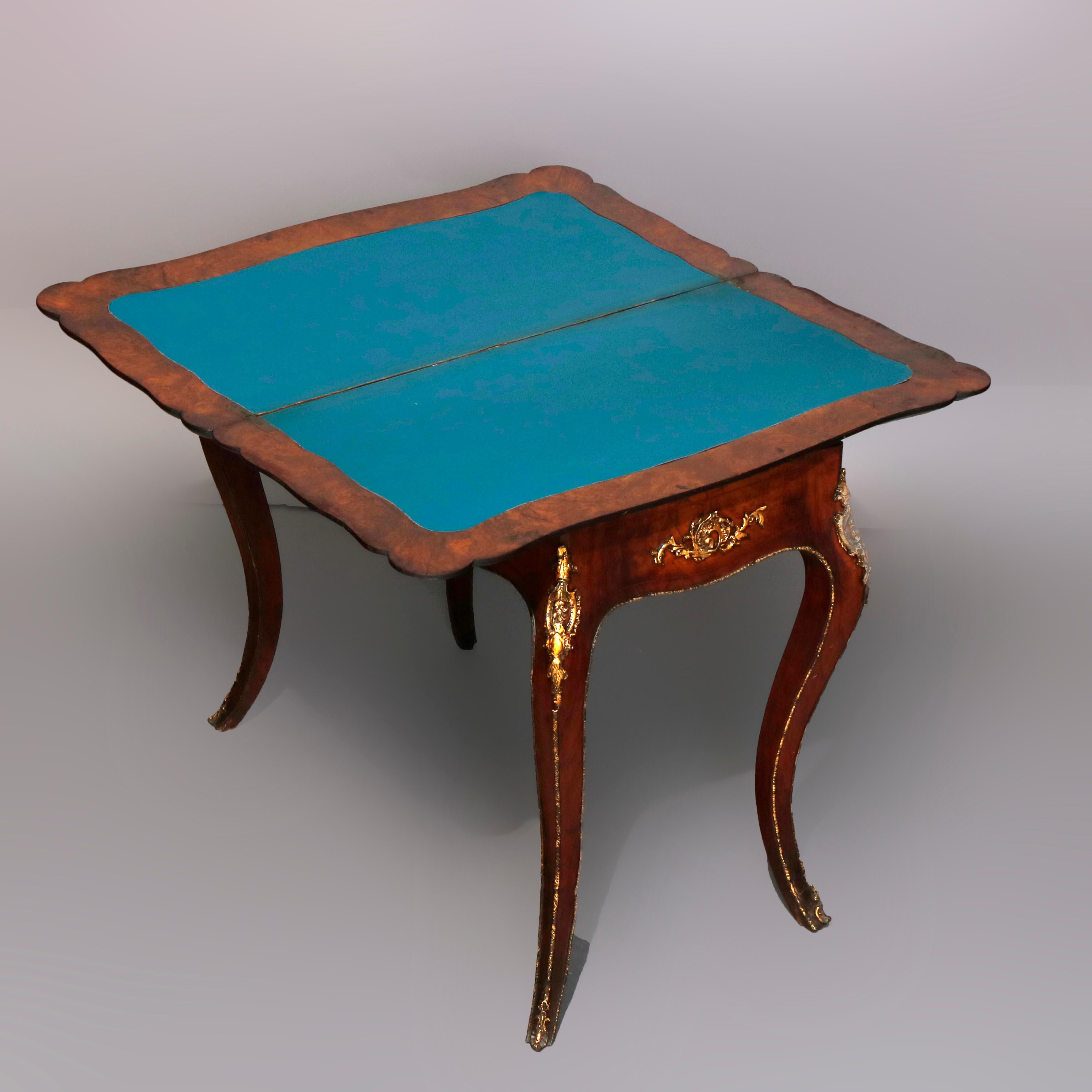 Antique French Louis XIV Style Walnut, Burl & Ormolu Inlaid Game Table c. 1880 9