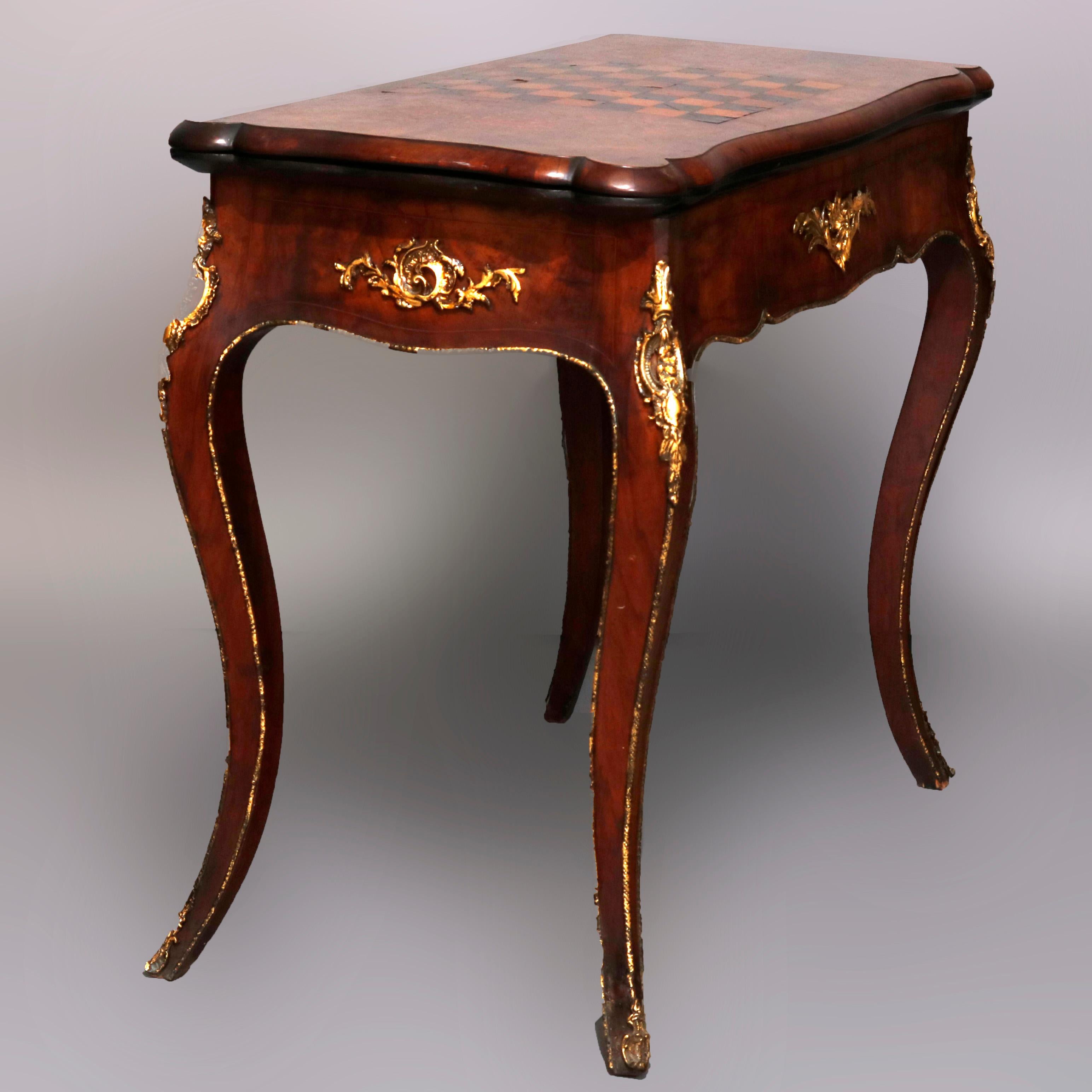 Antique French Louis XIV Style Walnut, Burl & Ormolu Inlaid Game Table c. 1880 3