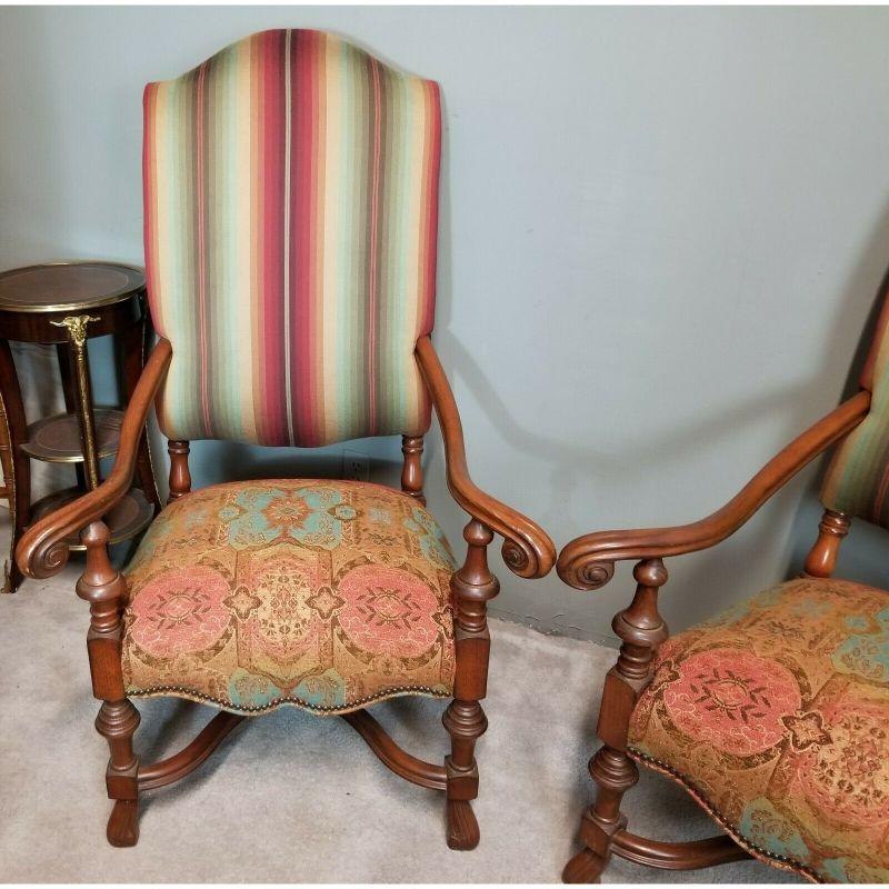 Carved Antique French Louis XIV Throne Armchairs For Sale