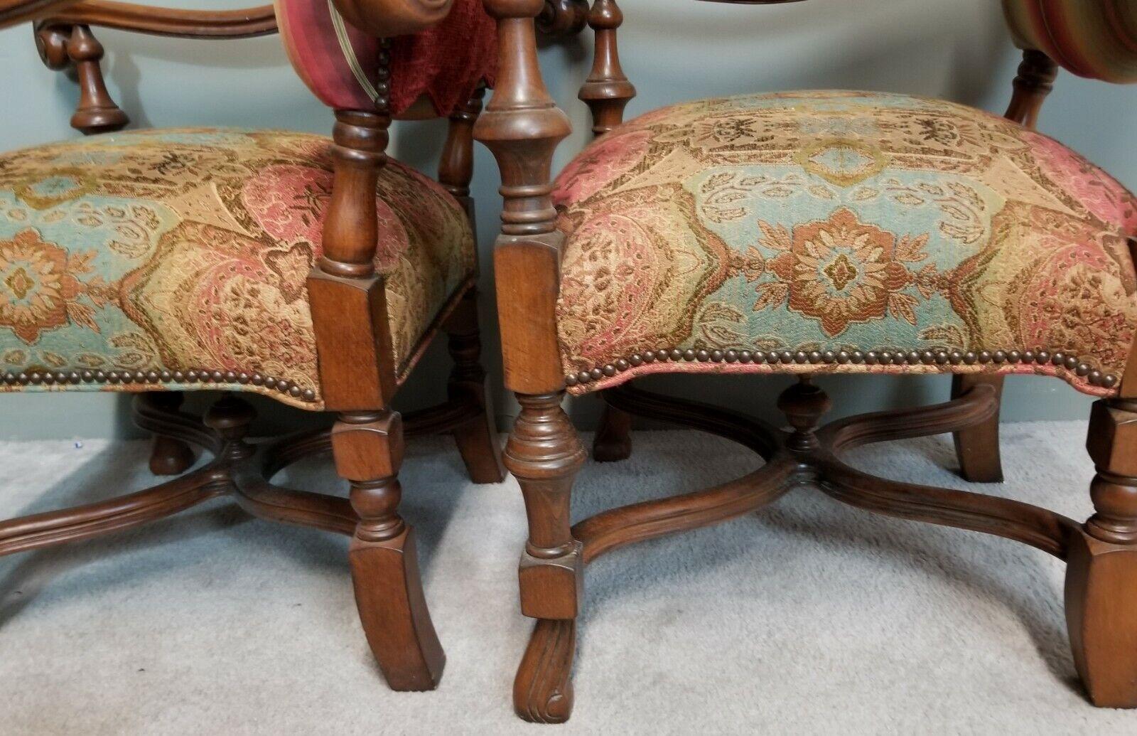 Wood Antique French Louis XIV Throne Armchairs For Sale