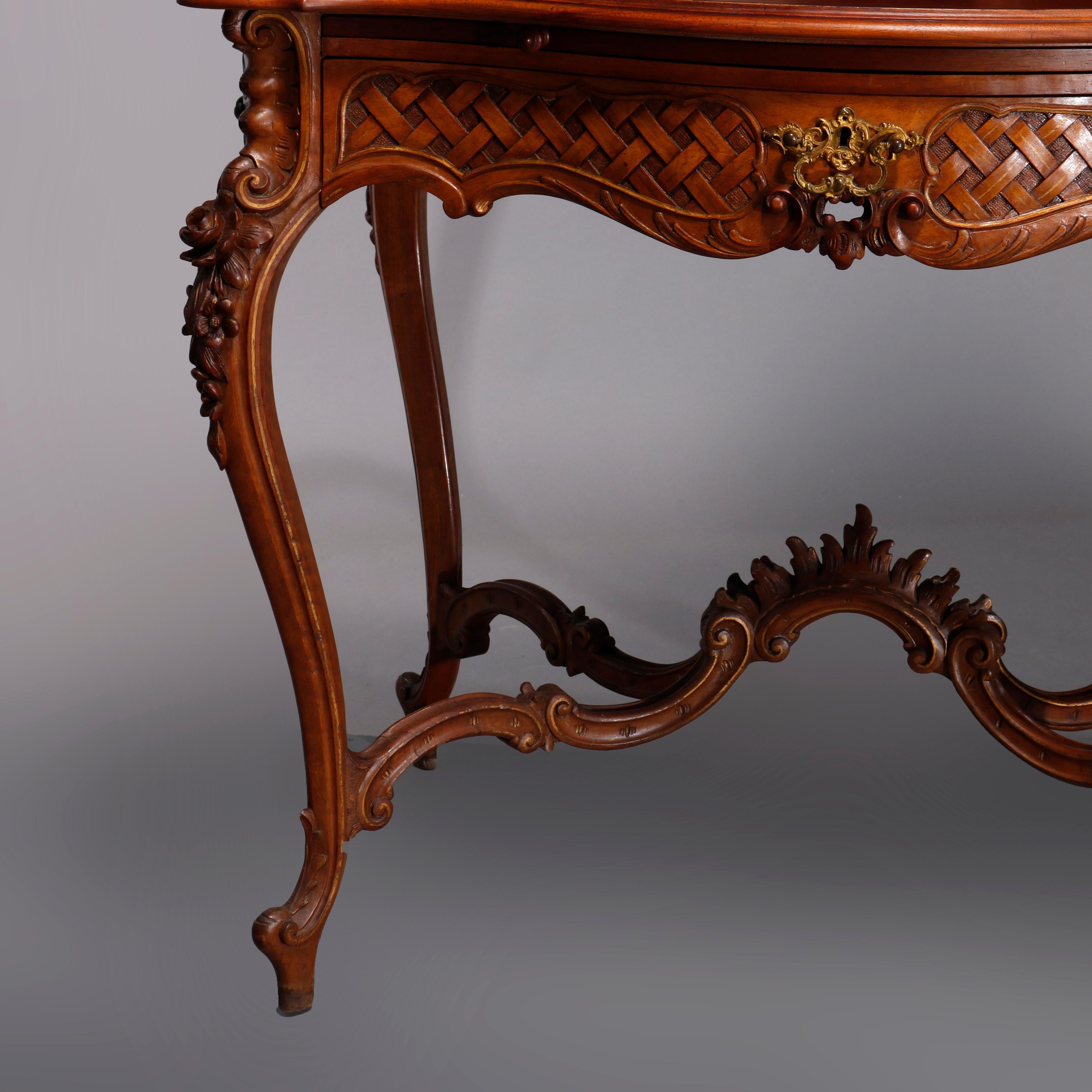 Antique French Louis XIV Vernis Martin Mahogany & Kingwood Ladies Desk, c 1890 4