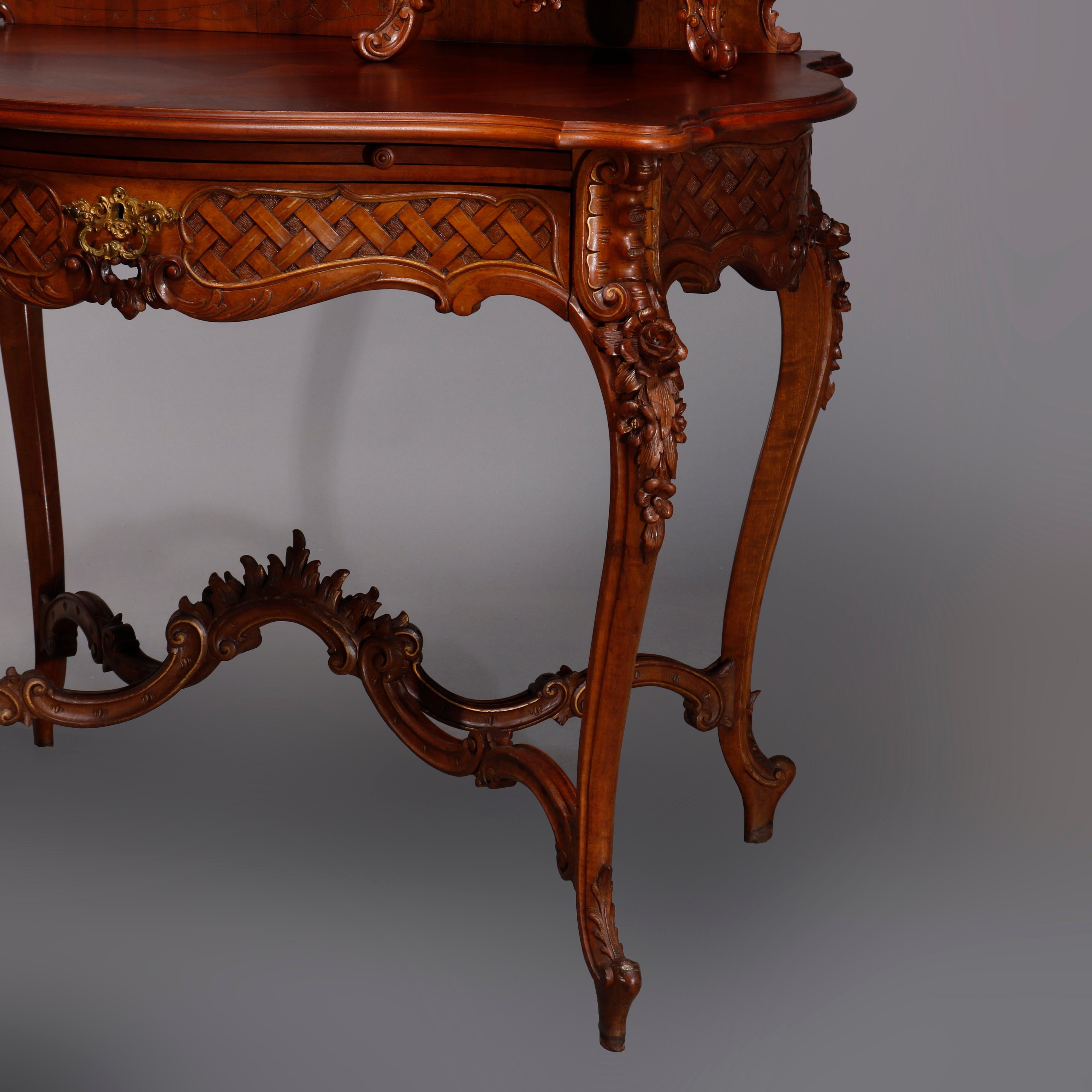 Antique French Louis XIV Vernis Martin Mahogany & Kingwood Ladies Desk, c 1890 5