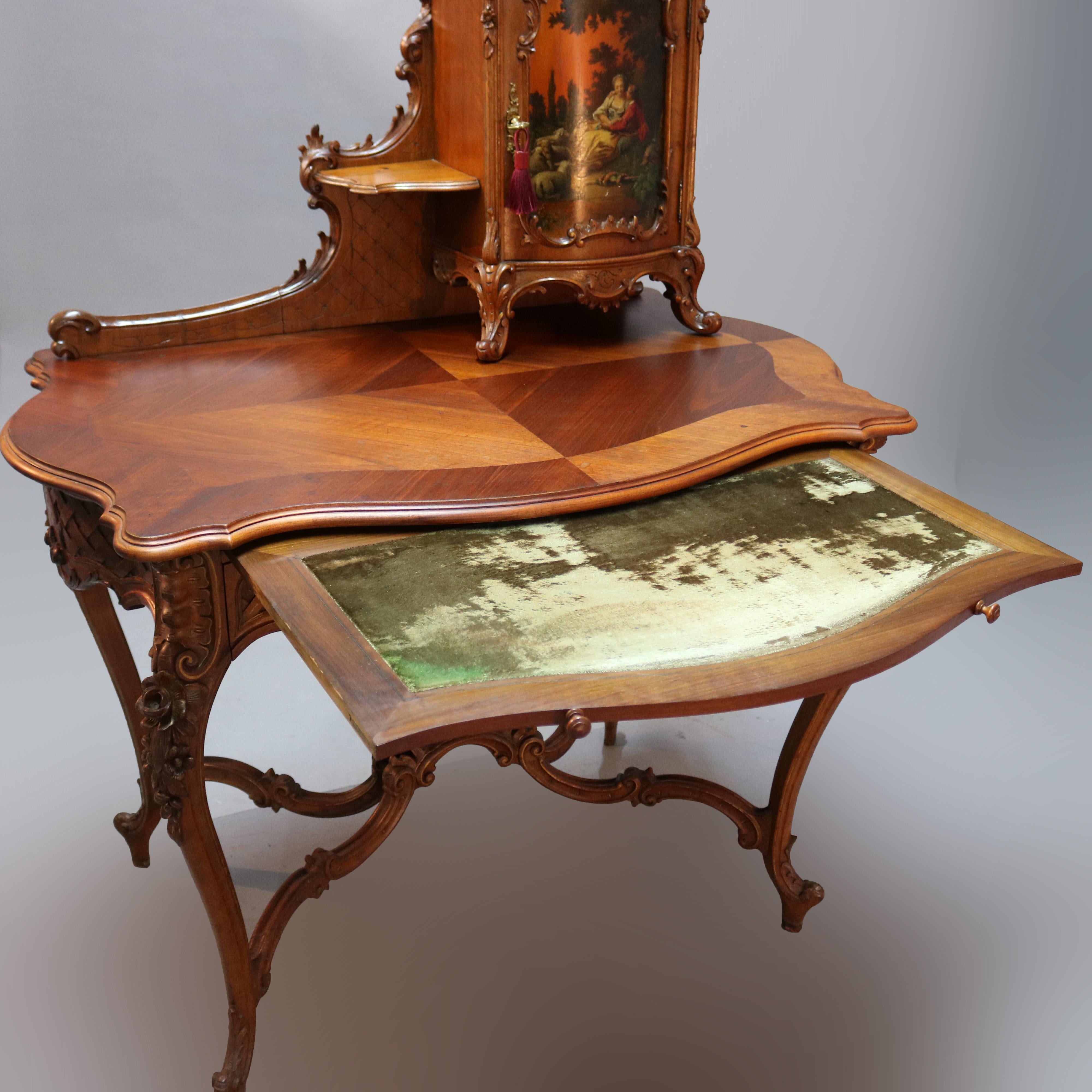 Antique French Louis XIV Vernis Martin Mahogany & Kingwood Ladies Desk, c 1890 6