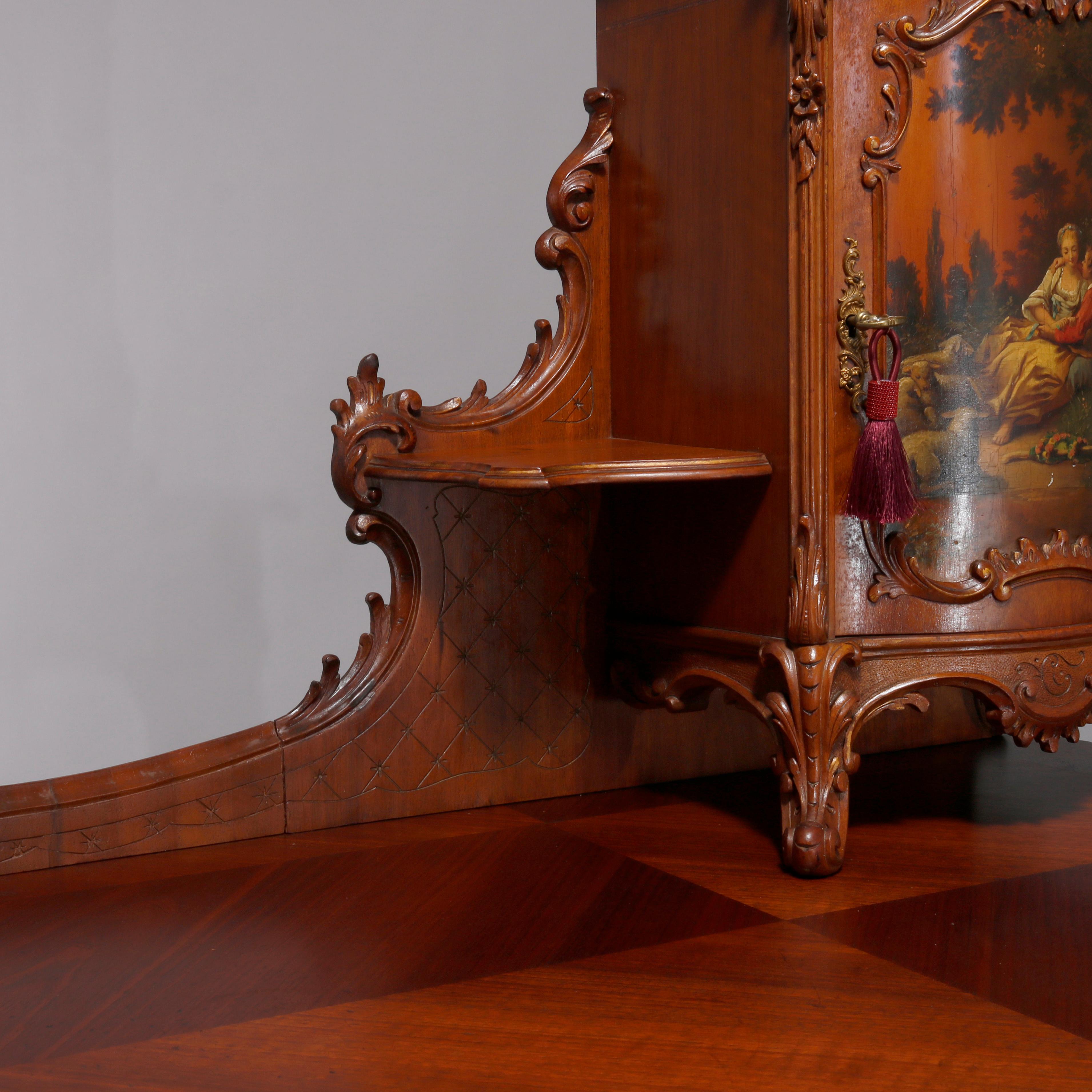 Antique French Louis XIV Vernis Martin Mahogany & Kingwood Ladies Desk, c 1890 In Good Condition In Big Flats, NY