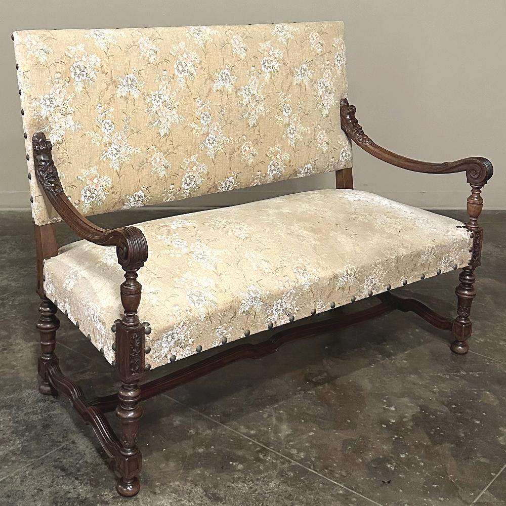 Hand-Crafted Antique French Louis XIV Walnut Canape ~ Sofa ~ Settee For Sale