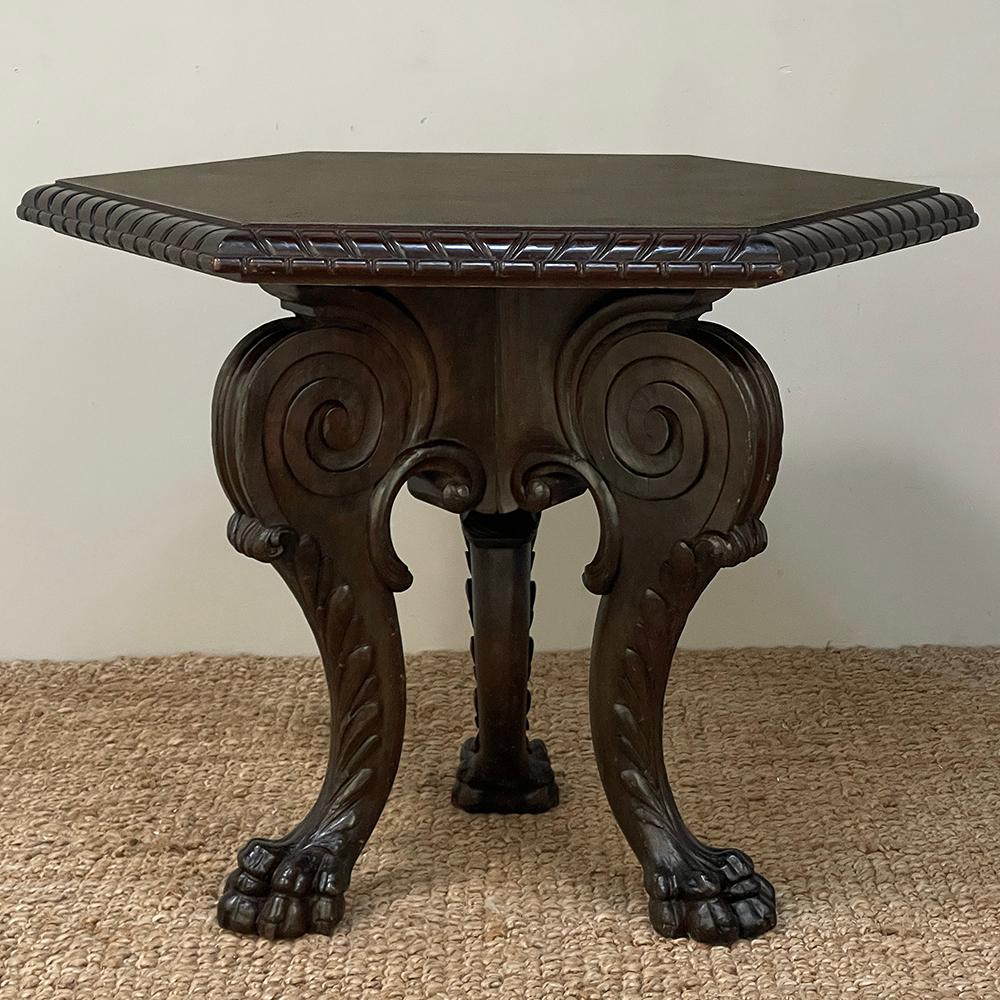 Hand-Carved Antique French Louis XIV Walnut Hexagonal Center Table ~ End Table For Sale
