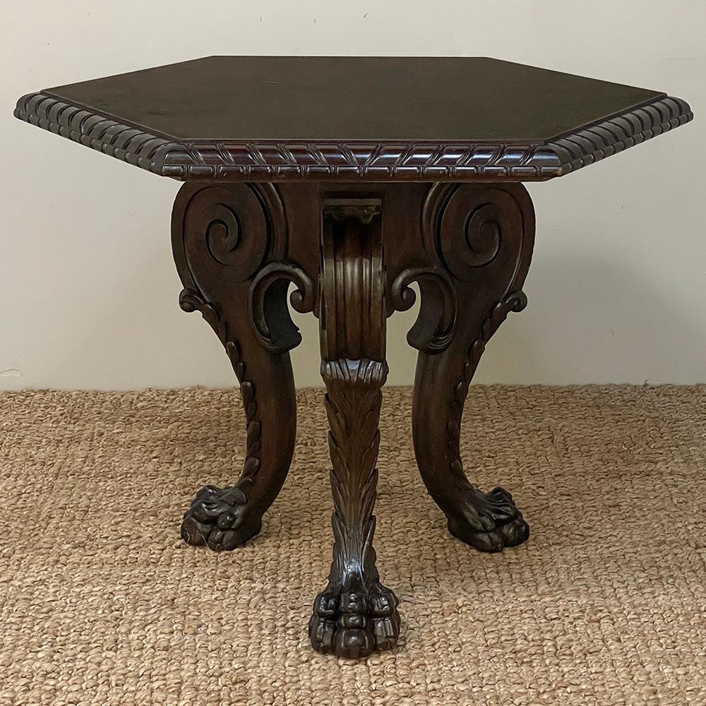 20th Century Antique French Louis XIV Walnut Hexagonal Center Table ~ End Table For Sale