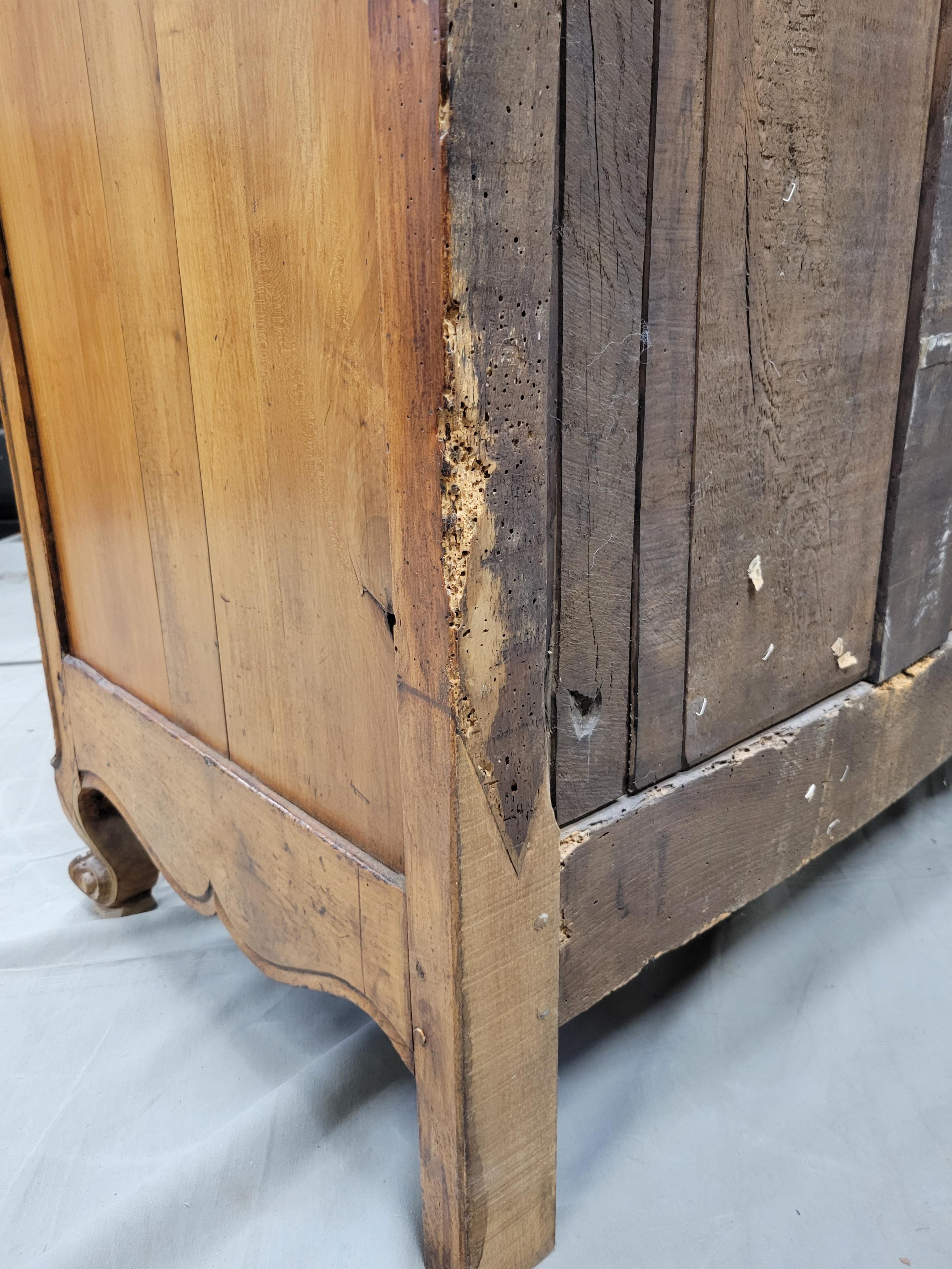 Antique French Louis XV 18th Century Deux Corps Cherry Buffet With Toile Interio 10
