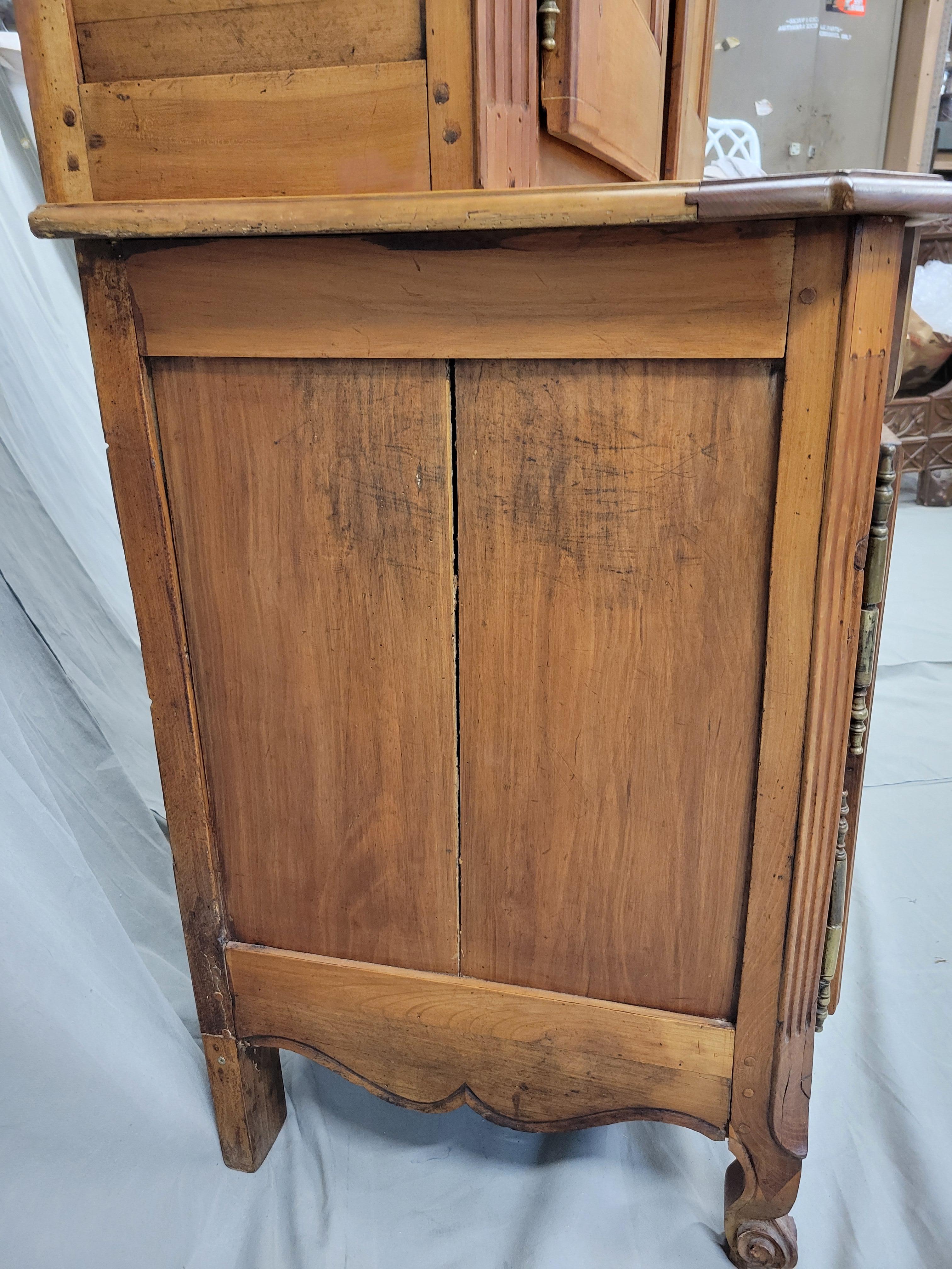 Antique French Louis XV 18th Century Deux Corps Cherry Buffet With Toile Interio 12