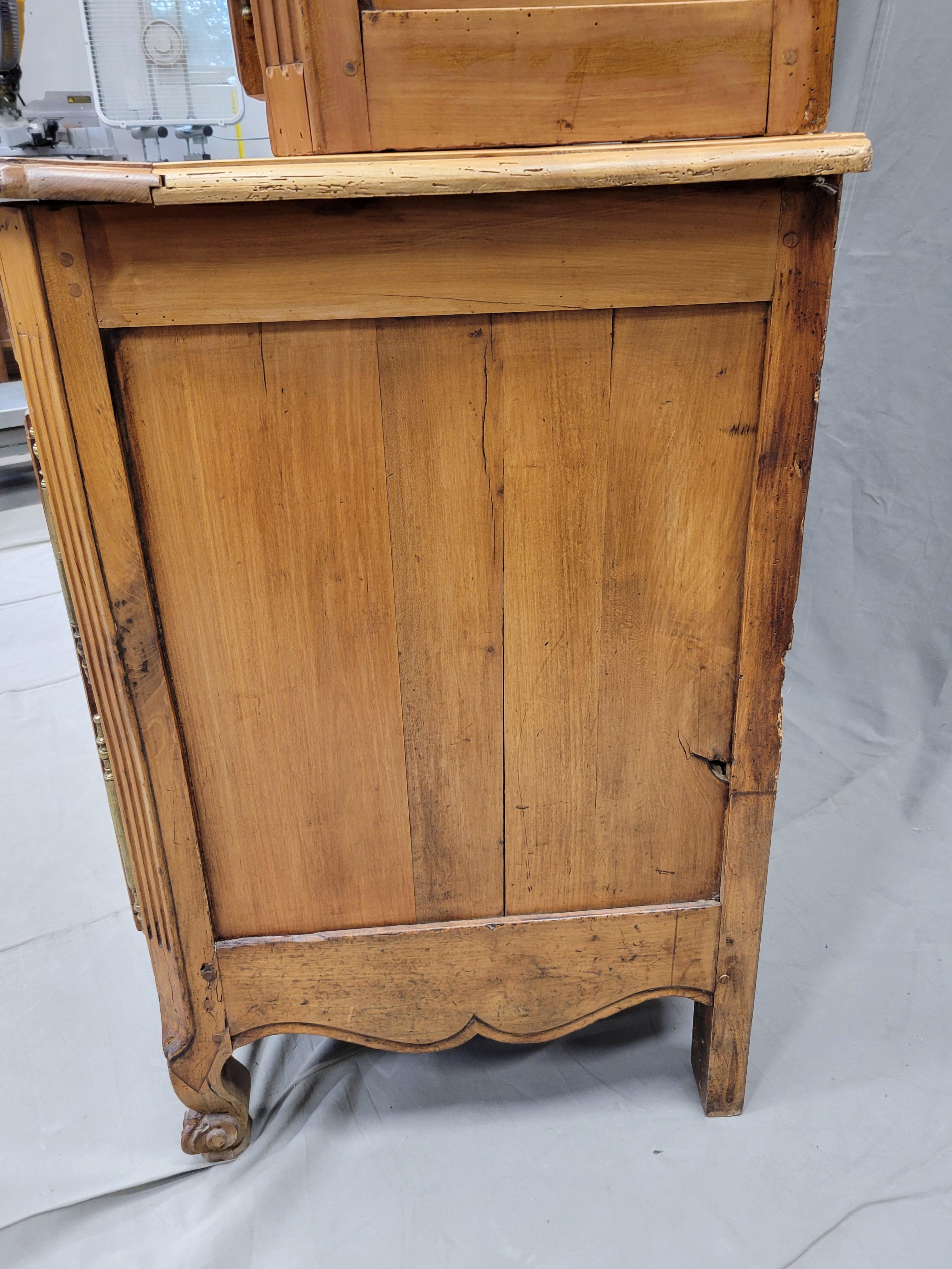 Antique French Louis XV 18th Century Deux Corps Cherry Buffet With Toile Interio 13