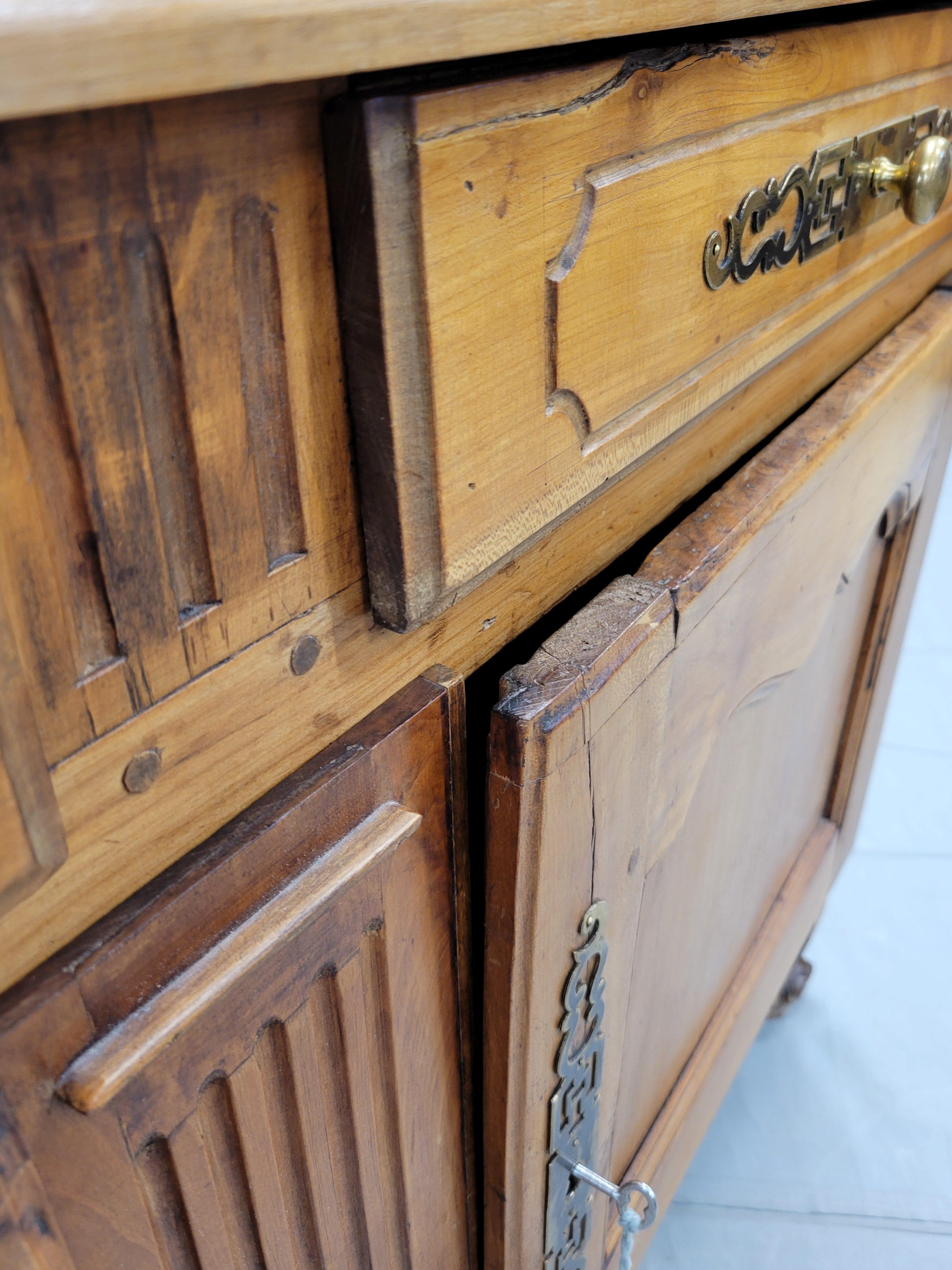 Antique French Louis XV 18th Century Deux Corps Cherry Buffet With Toile Interio 15