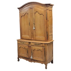 Antique French Louis XV 18th Century Deux Corps Cherry Buffet With Toile Interio