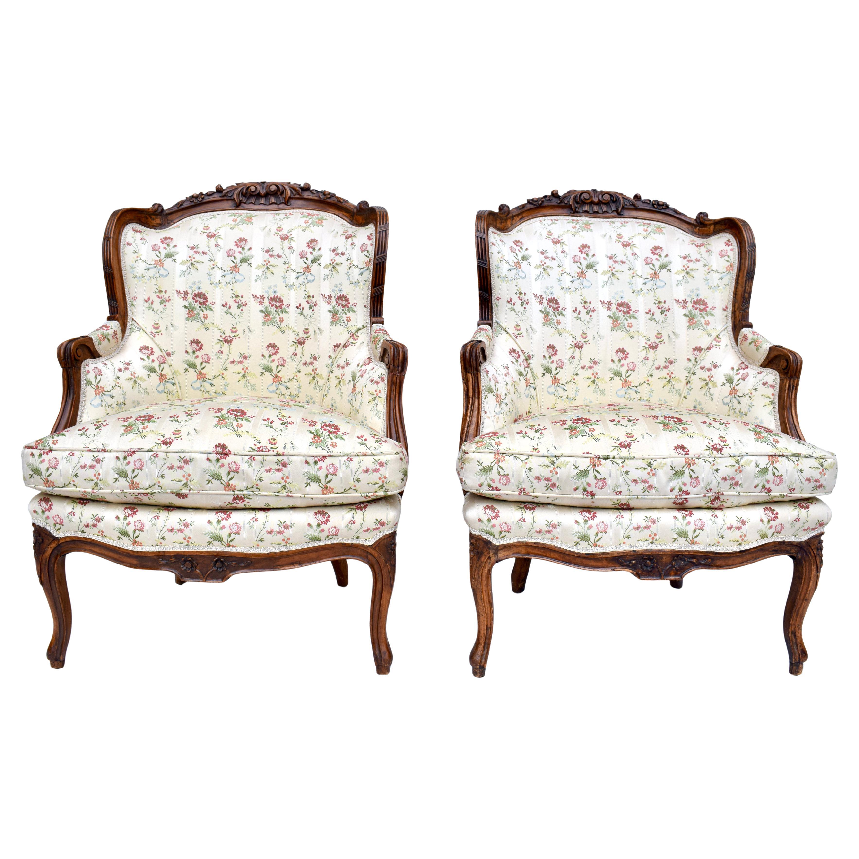 Antique French Louis XV 19th C. Bergere Chairs For Sale