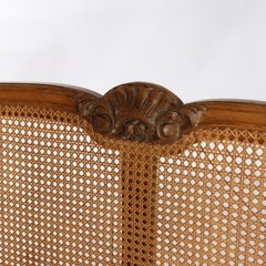 Antique French Louis XV 8’ Carved Mahogany & Cane Long Bench c1910