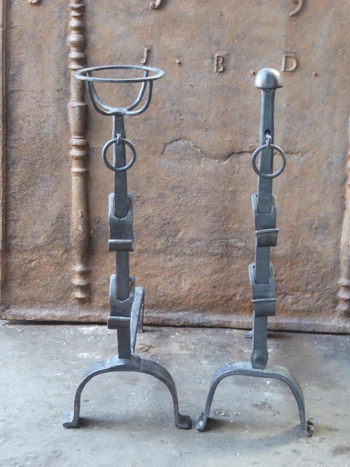 Forged Antique French Louis XV Andirons or Firedogs, 18th Century For Sale