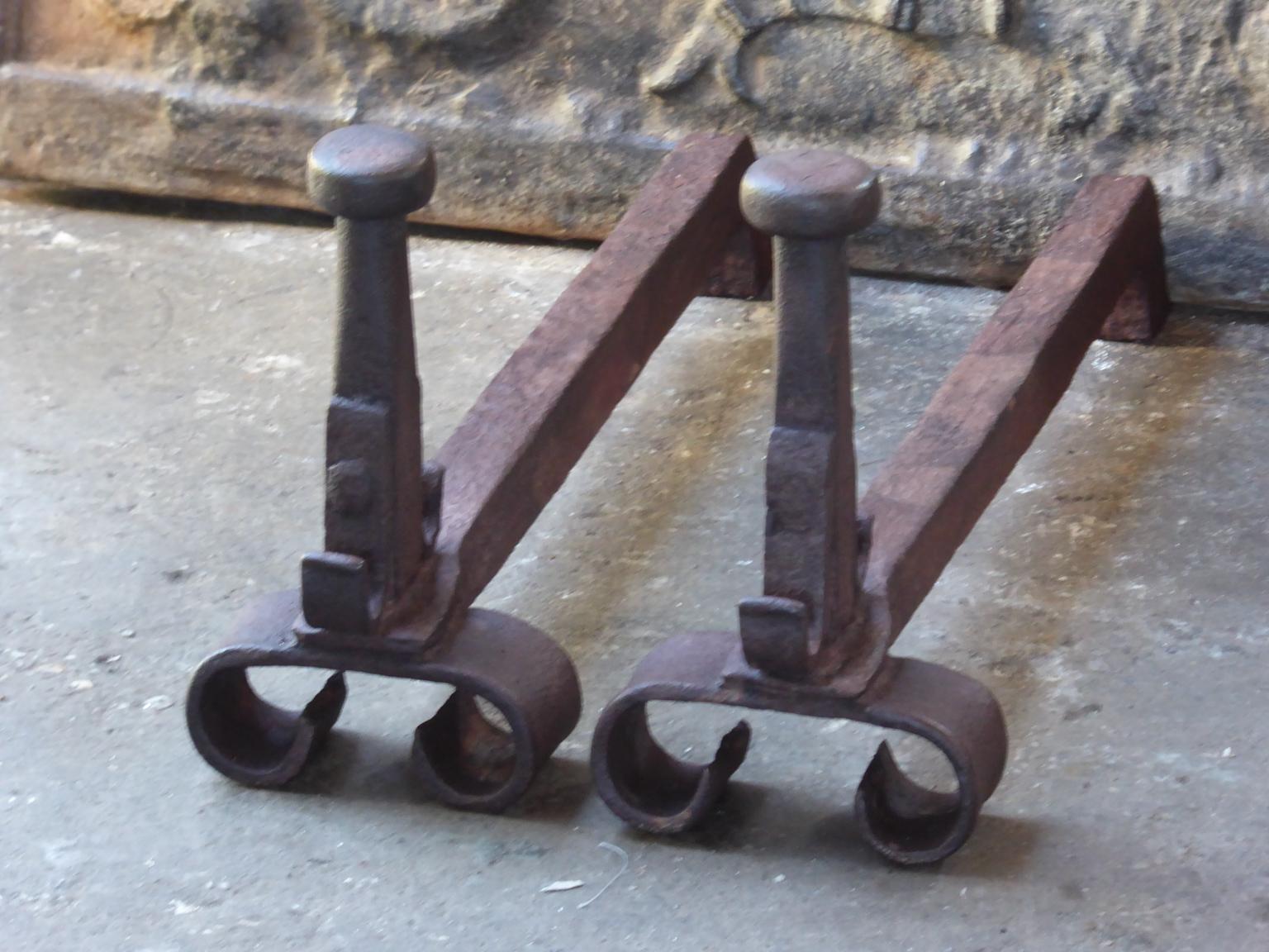 Antique French Louis XV Andirons or Firedogs, 18th Century In Good Condition In Amerongen, NL