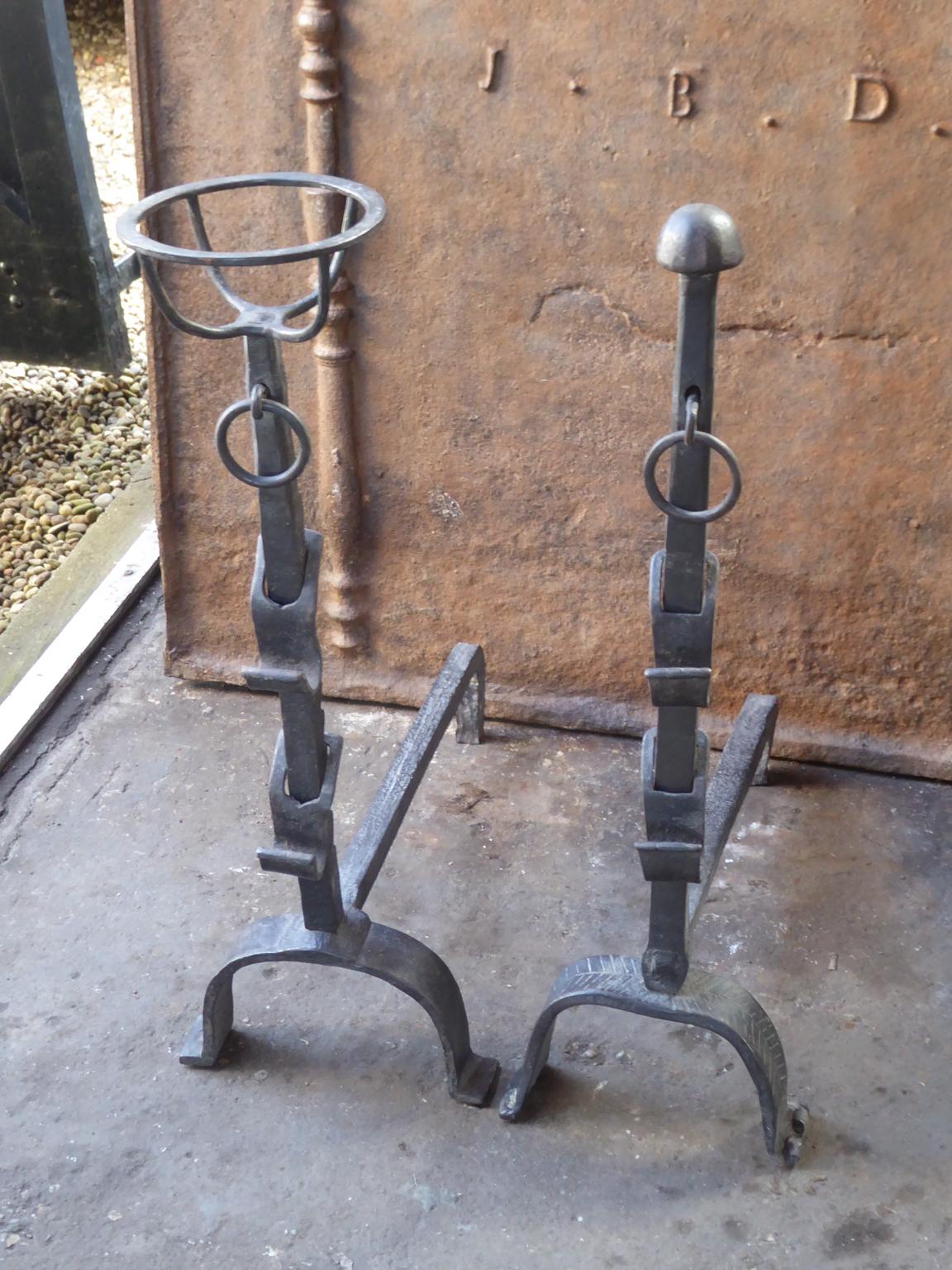 18th Century and Earlier Antique French Louis XV Andirons or Firedogs, 18th Century For Sale