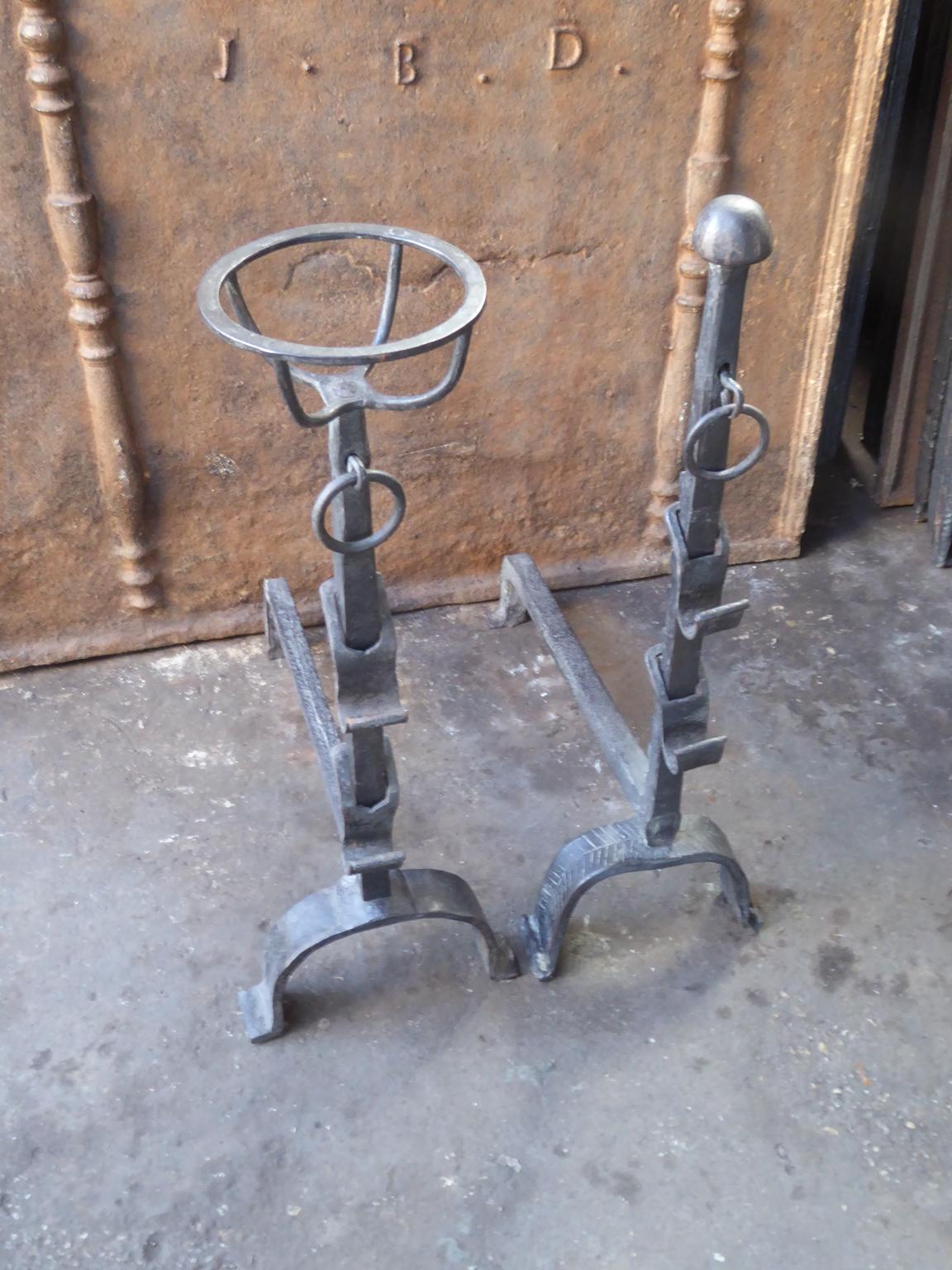 Antique French Louis XV Andirons or Firedogs, 18th Century For Sale 1