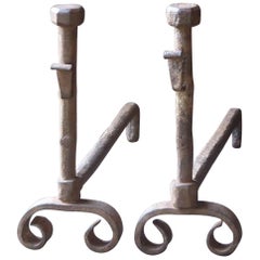Antique French Louis XV Andirons or Firedogs, 18th Century