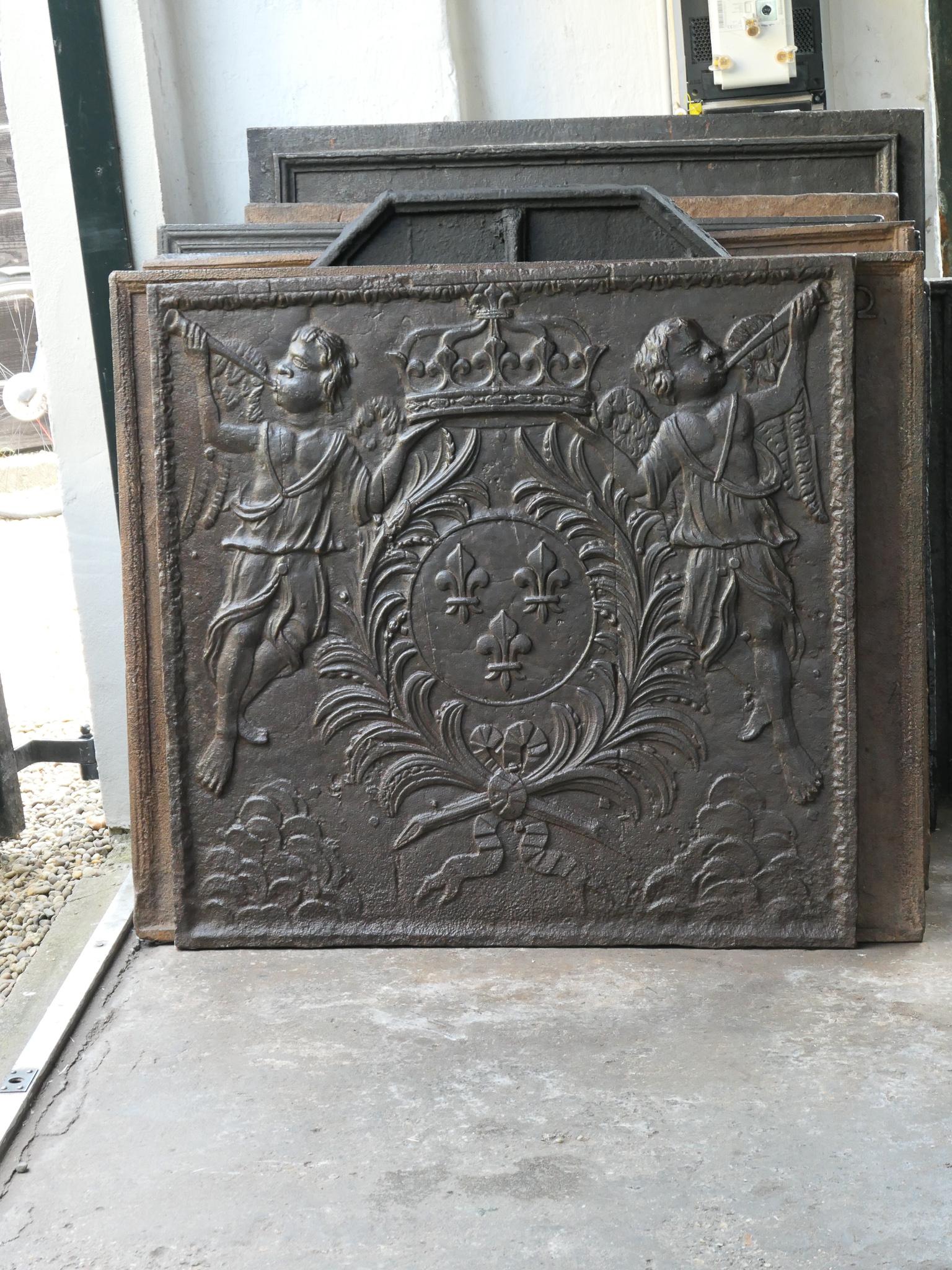Cast Antique French Louis XV Arms of France Fireback / Backsplash, 18th Century For Sale