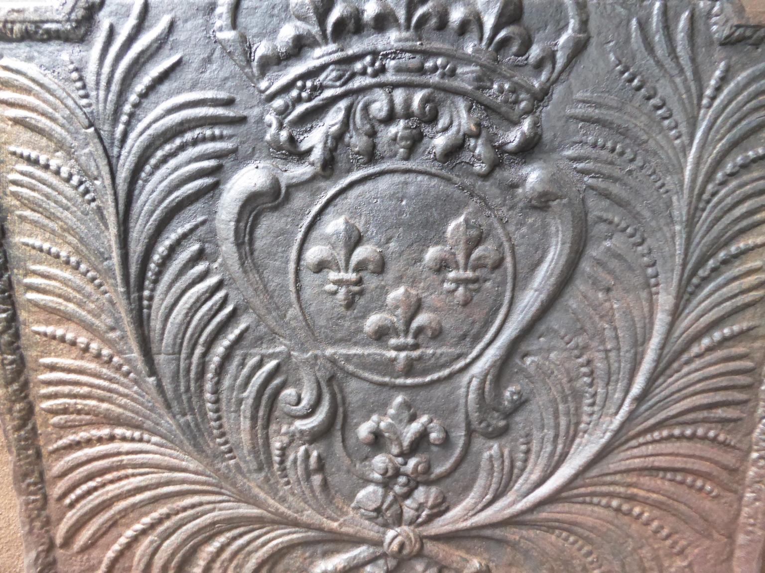 Iron Antique French Louis XV Arms of France Fireback / Backsplash, 18th Century For Sale