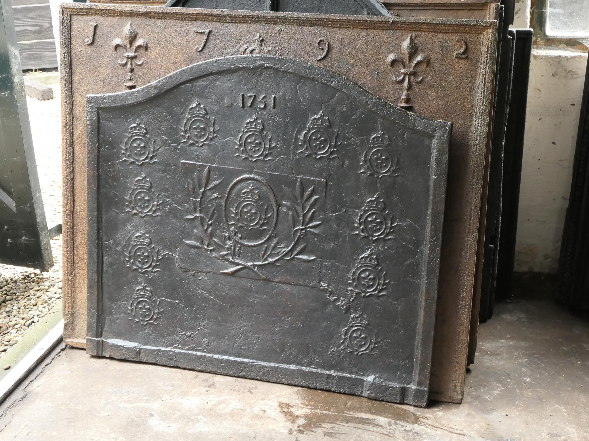 Iron Antique French Louis XV Arms of France Fireback / Backsplash, 18th Century For Sale