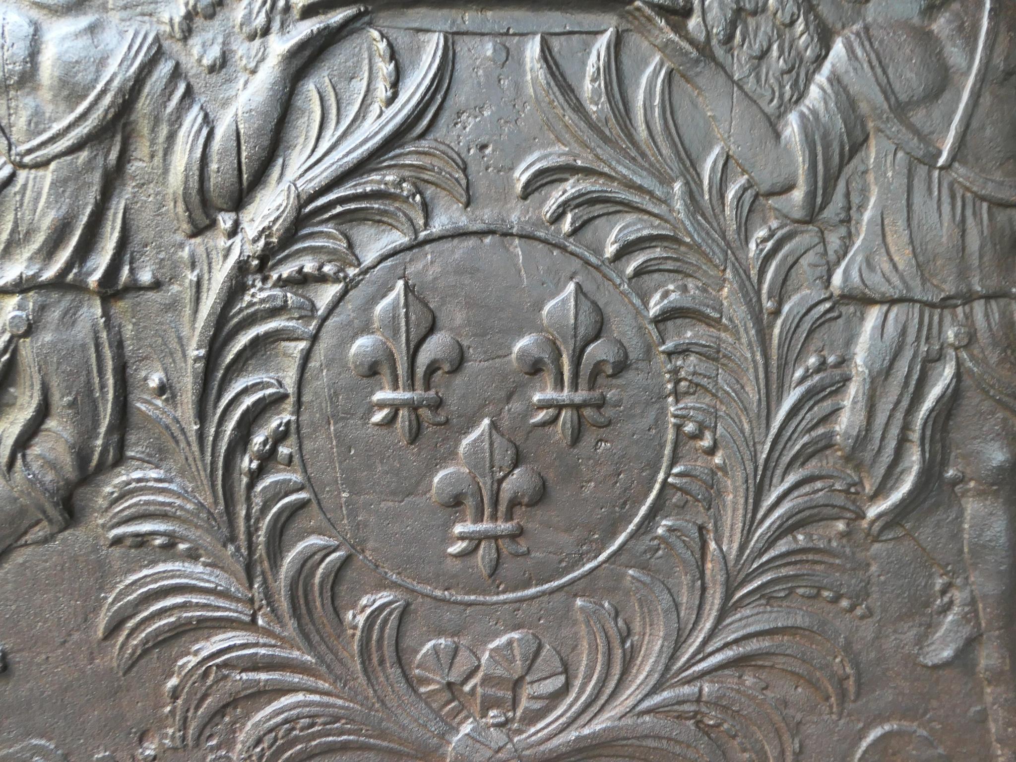 Plaque de cheminée française ancienne Louis XV, 18ème siècle en vente 1