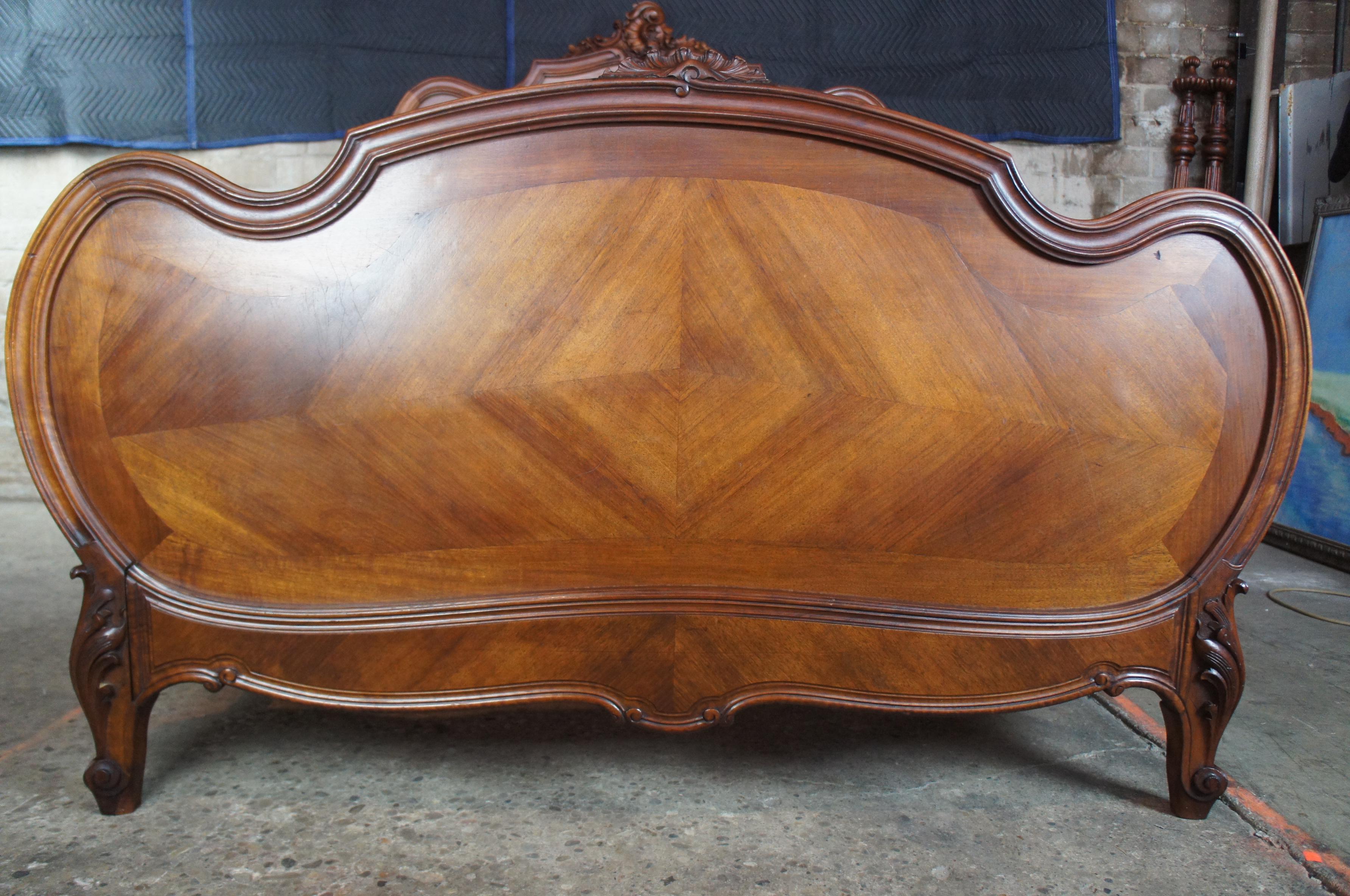 19th Century Antique French Louis XV Baroque Carved Walnut Bed Rococo Revival