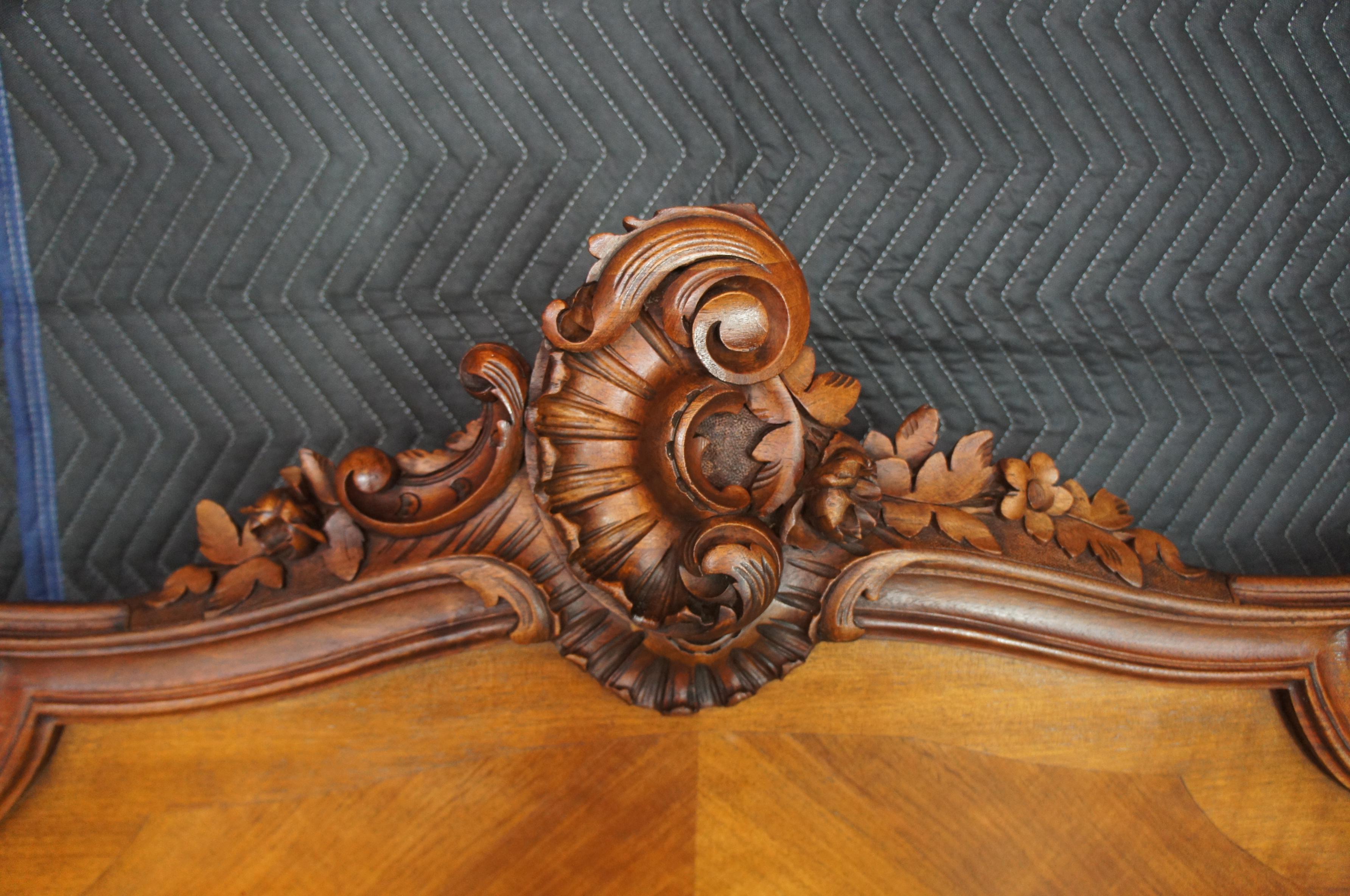 Antique French Louis XV Baroque Carved Walnut Bed Rococo Revival 2