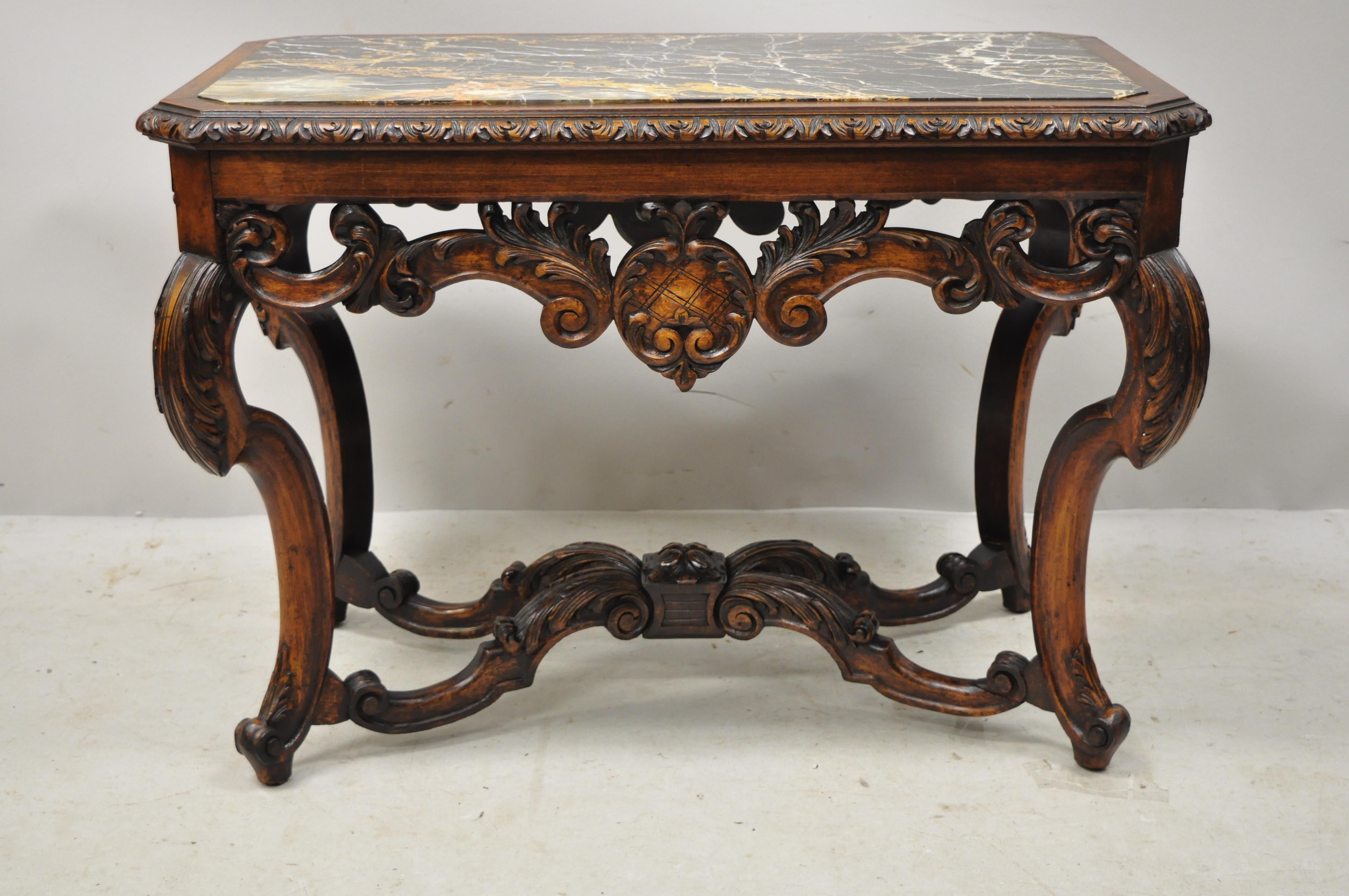Antique French Louis XV Baroque Carved Walnut Marble-Top Small Coffee Table 4