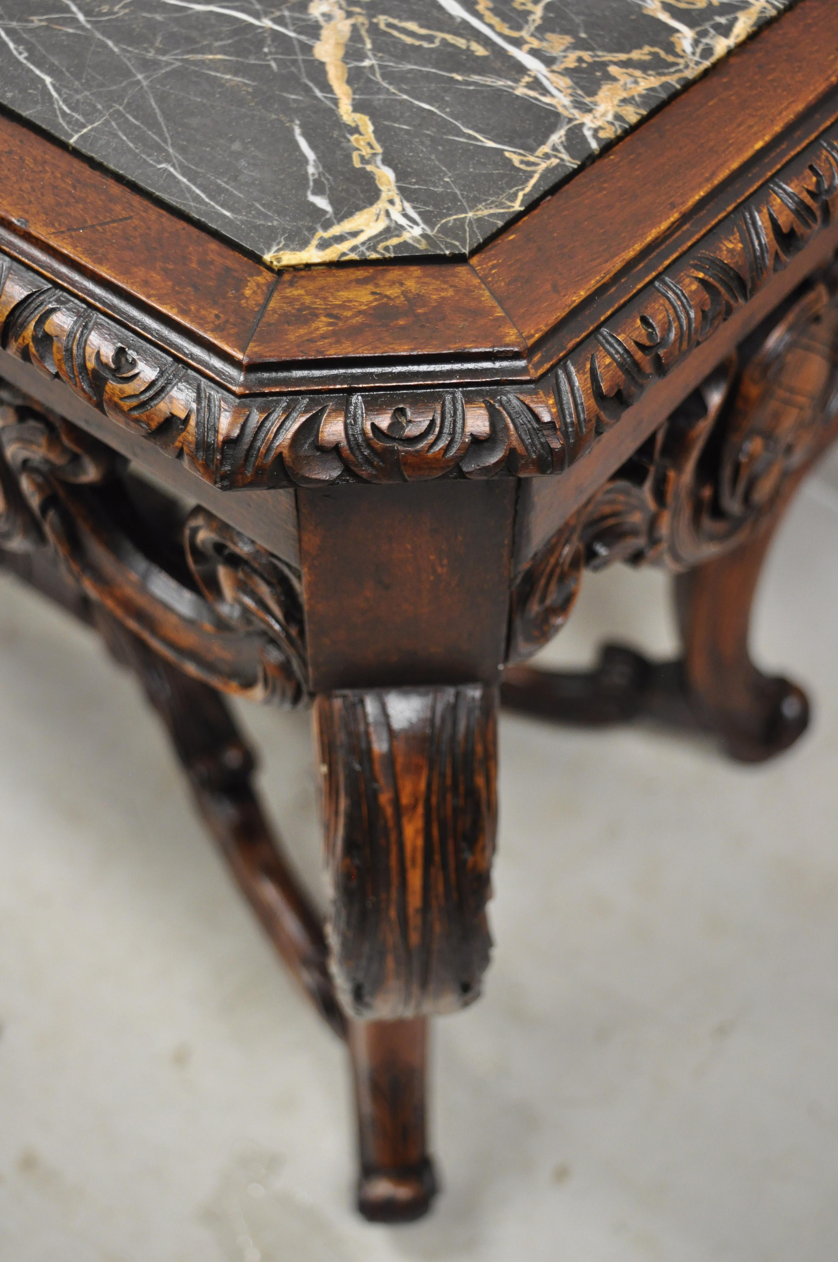 Antique French Louis XV Baroque Carved Walnut Marble-Top Small Coffee Table 2