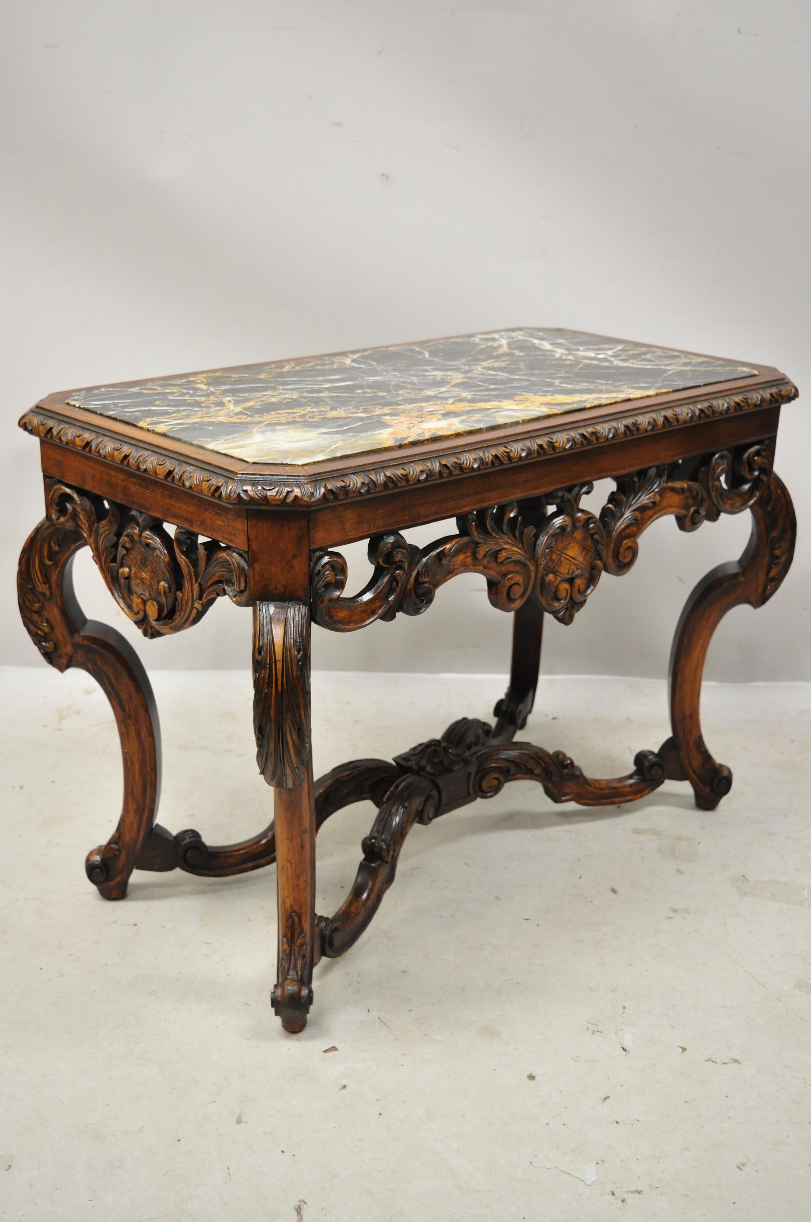 Antique French Louis XV Baroque Carved Walnut Marble-Top Small Coffee Table 3