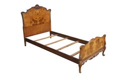 Antique French Louis XV Birdseye Maple Scalloped Foliate Acanthus Twin Size Bed