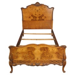 Antique French Louis XV Birdseye Maple Scalloped Foliate Acanthus Twin Size Bed