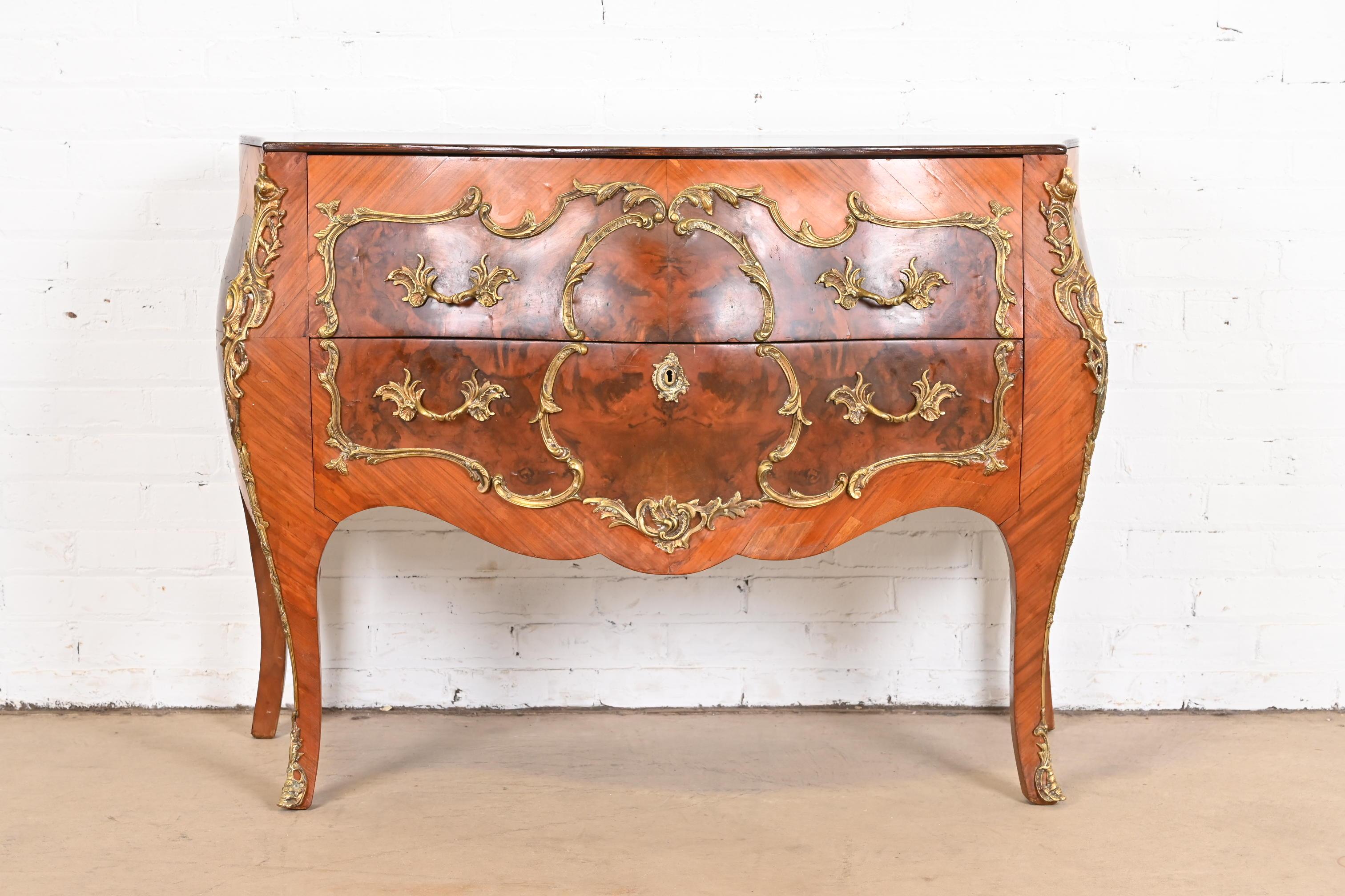 Antique French Louis XV Bombay Chest Commode with Mounted Bronze Ormolu In Good Condition For Sale In South Bend, IN