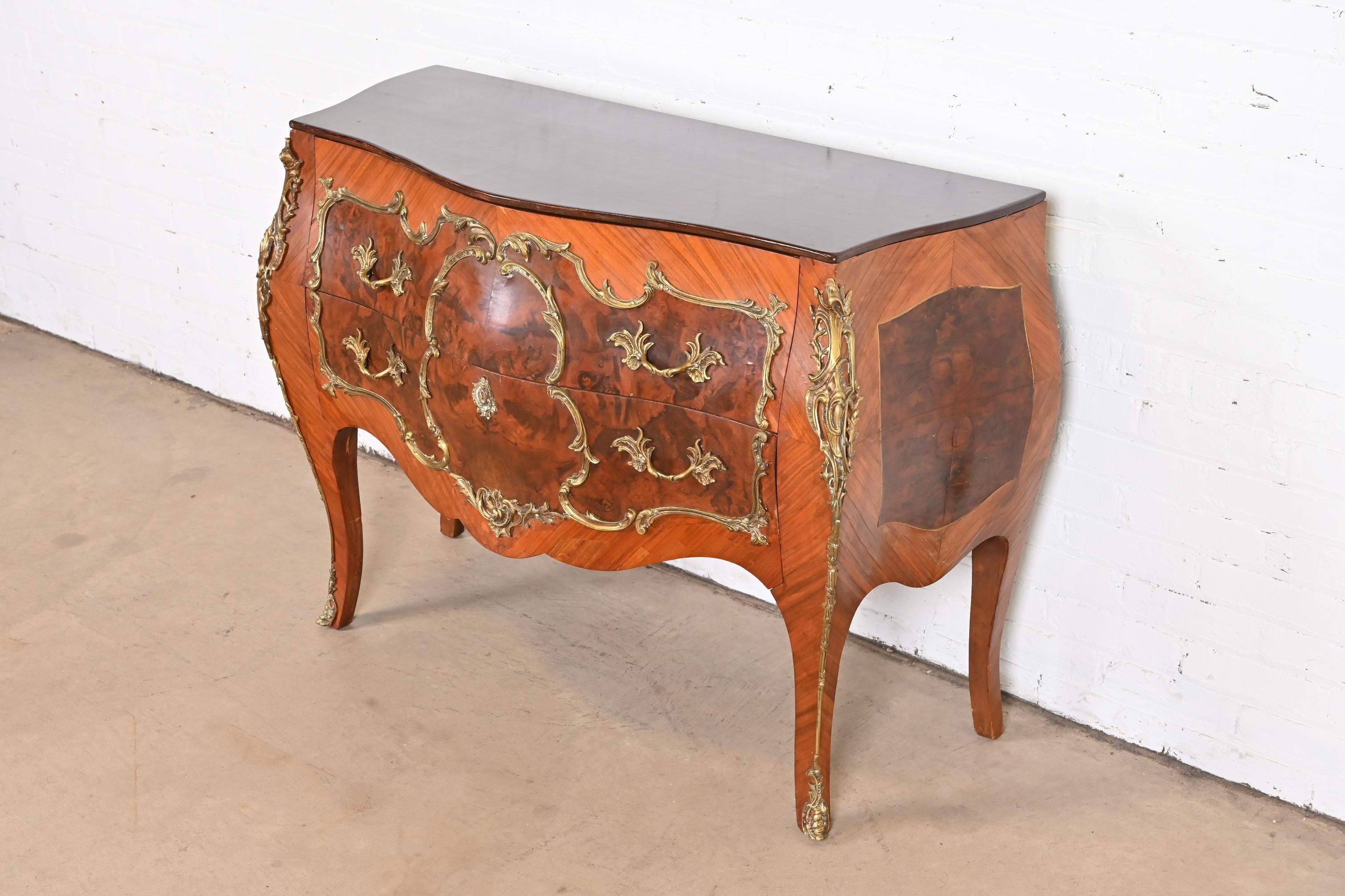 20th Century Antique French Louis XV Bombay Chest Commode with Mounted Bronze Ormolu For Sale