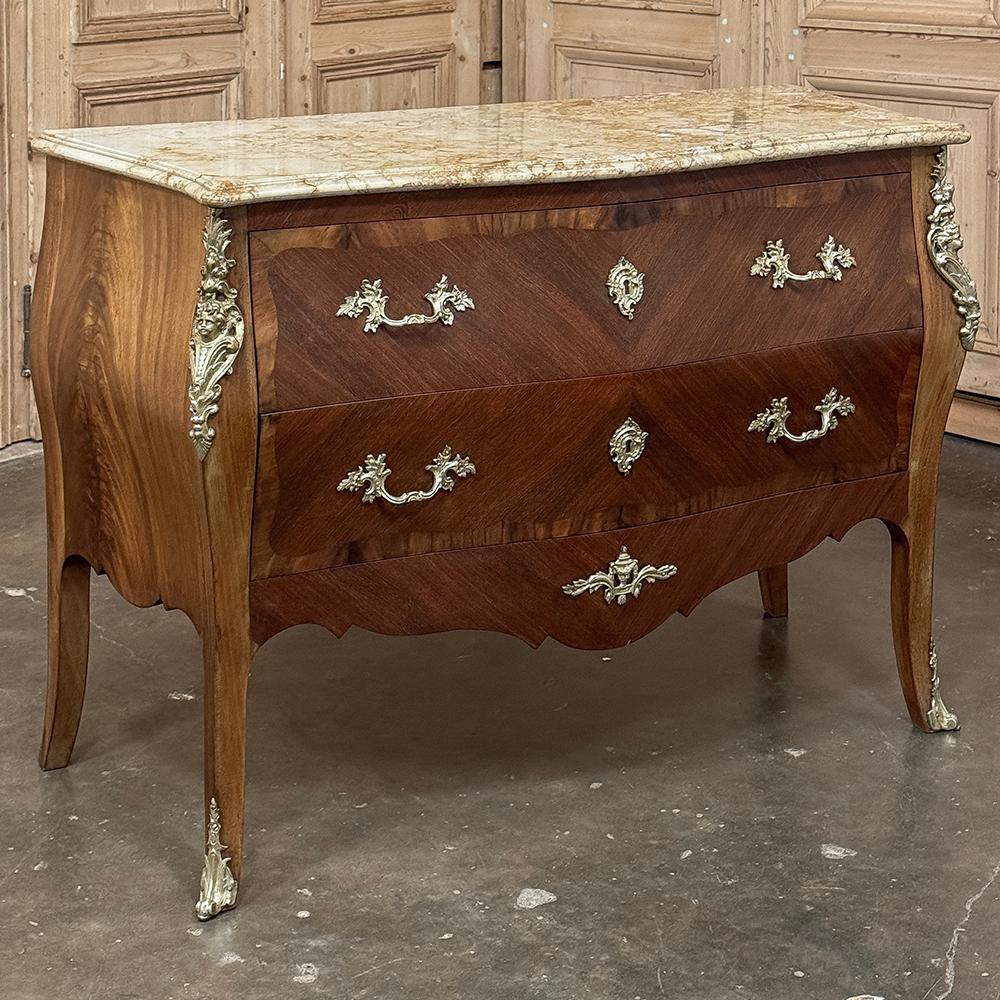 Luigi XV Antique French Louis XV Bombe Marble Top Commode in vendita